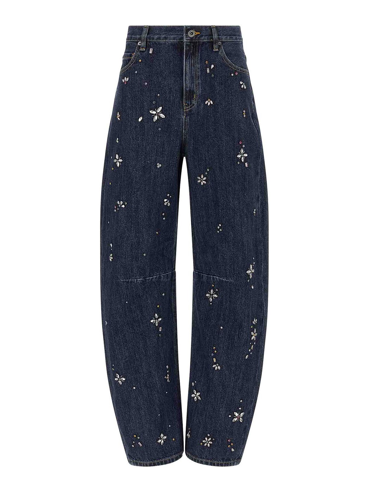 Self-portrait Jeans Decorati Con Strass Blue In Blue