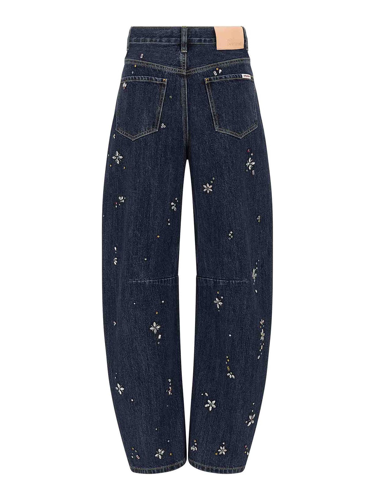Self-portrait Jeans Decorati Con Strass Blue In Blue