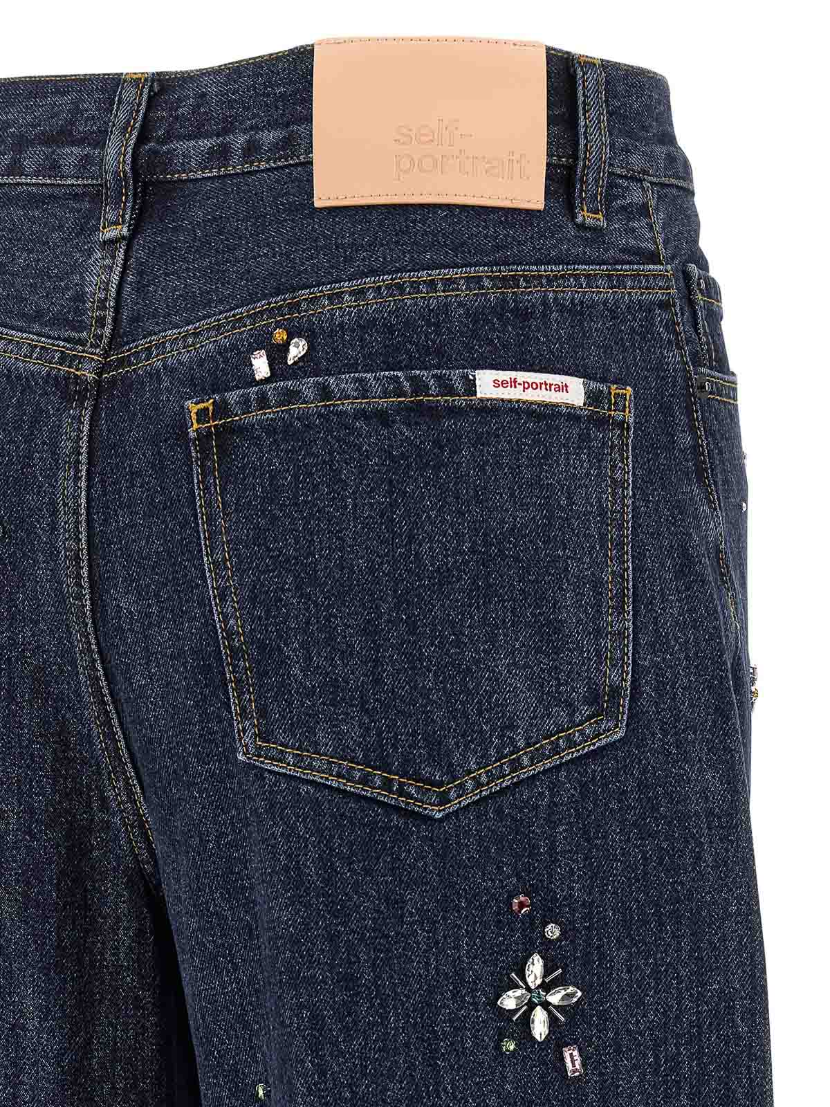 Self-portrait Jeans Decorati Con Strass Blue In Blue