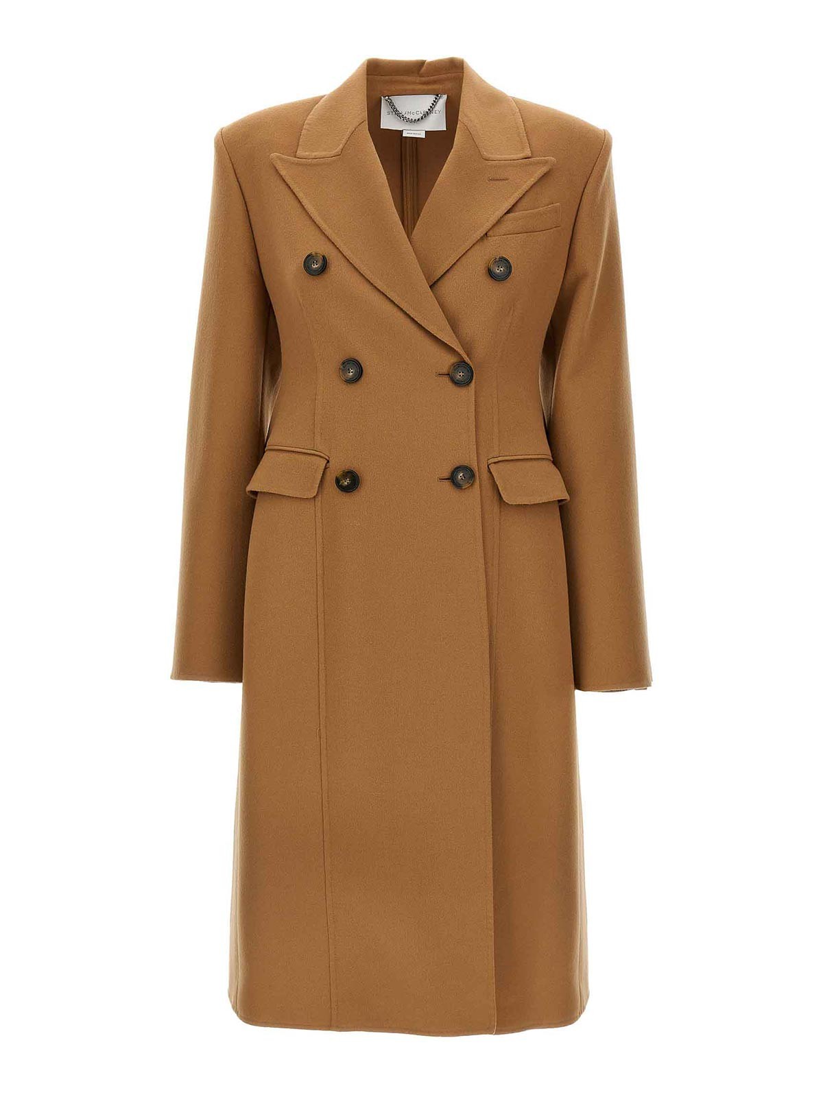 Stella Mccartney Wool Coat With Back Vent And Double-breasted Front In Brown