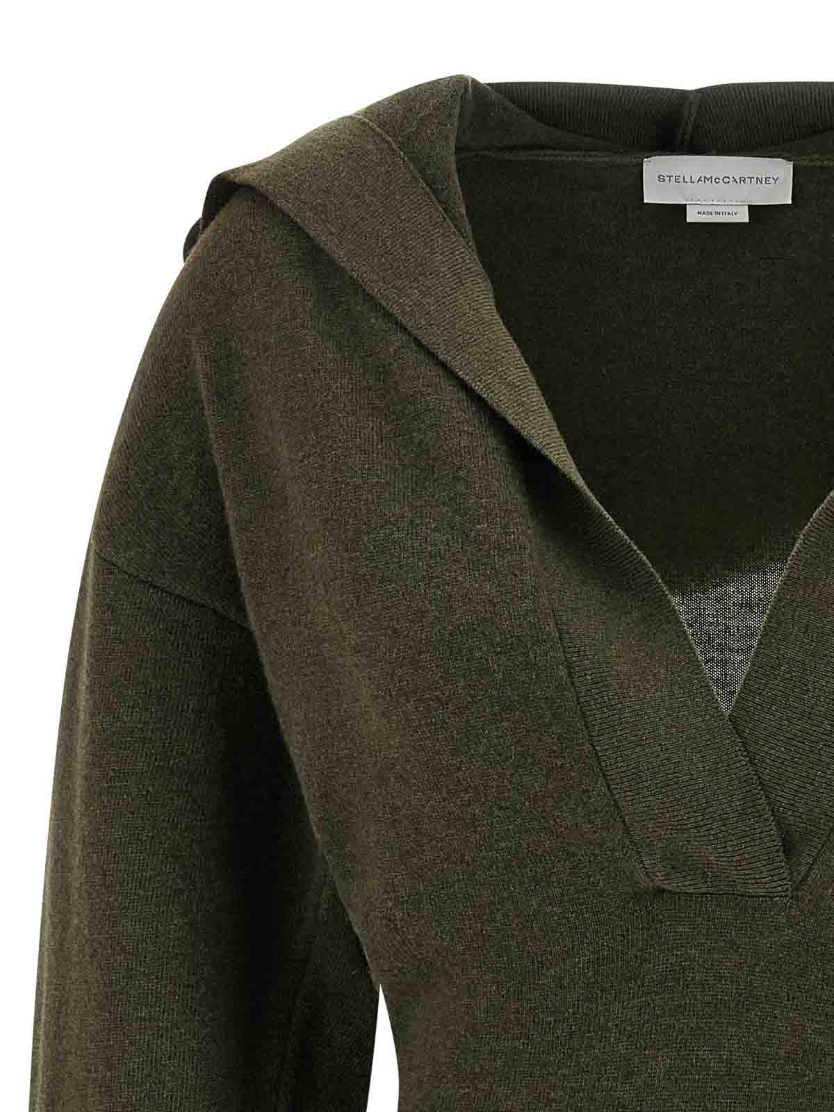 Stella Mccartney Womens Dark Khaki Hooded Cropped Wool Hoody In Green