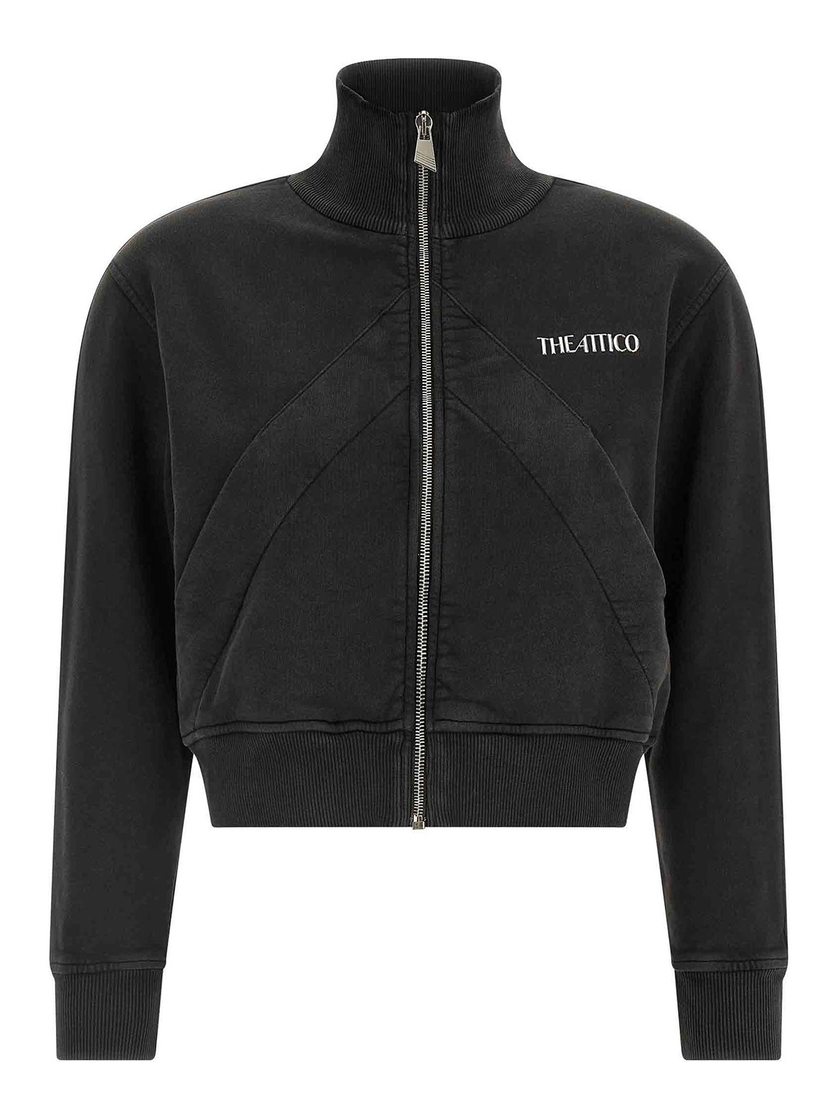 Attico Cropped Zip Fleece Ribbed Finish In Blue
