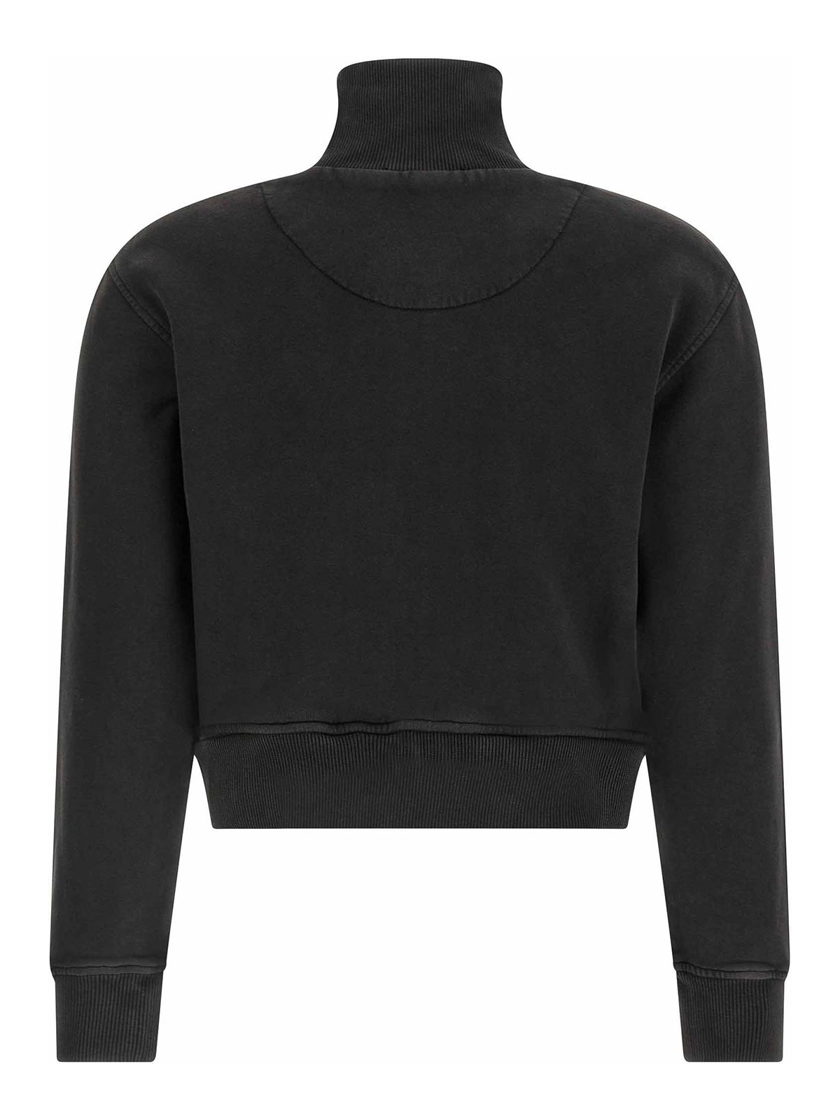 Attico Cropped Zip Fleece Ribbed Finish In Blue