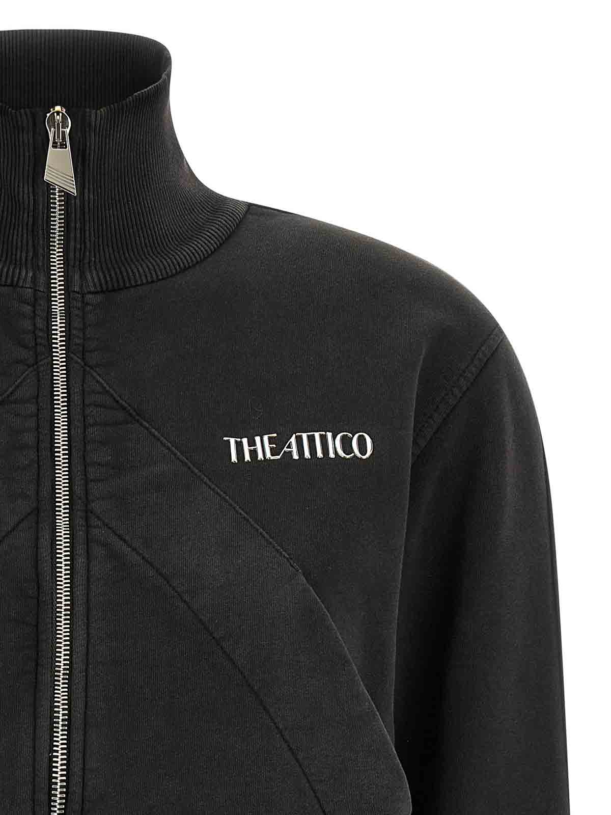 Attico Cropped Zip Fleece Ribbed Finish In Blue