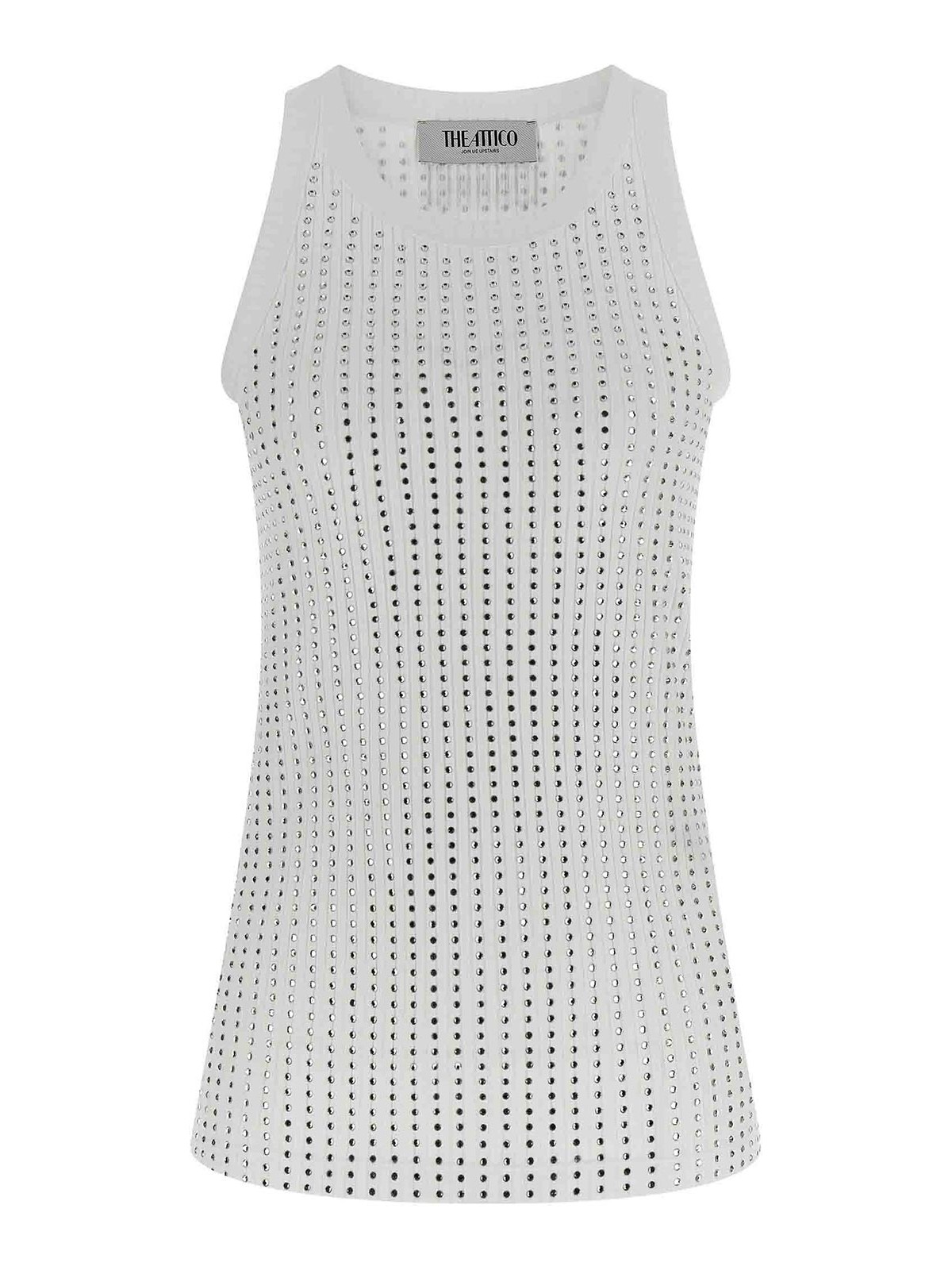 Attico White Rhinestone Tank Top In White