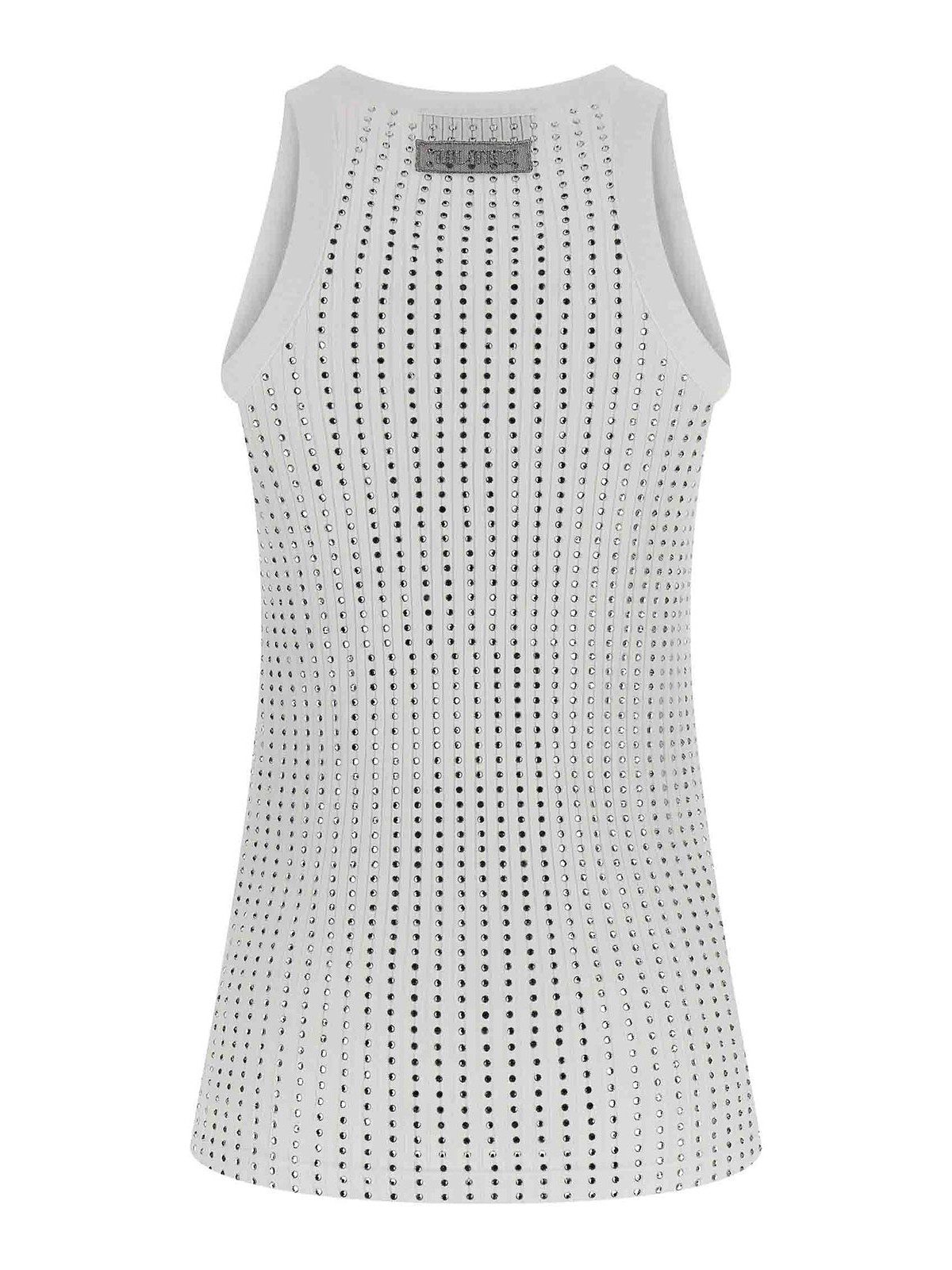 Attico White Rhinestone Tank Top In White