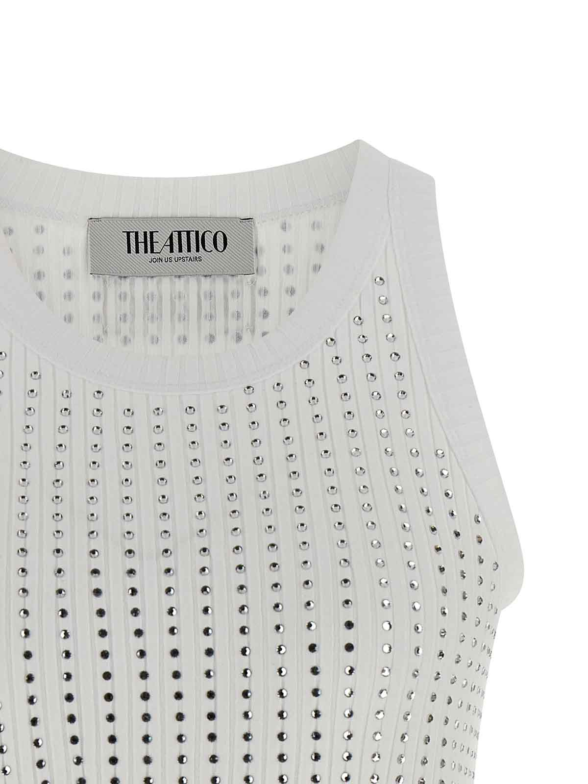 Attico White Rhinestone Tank Top In White