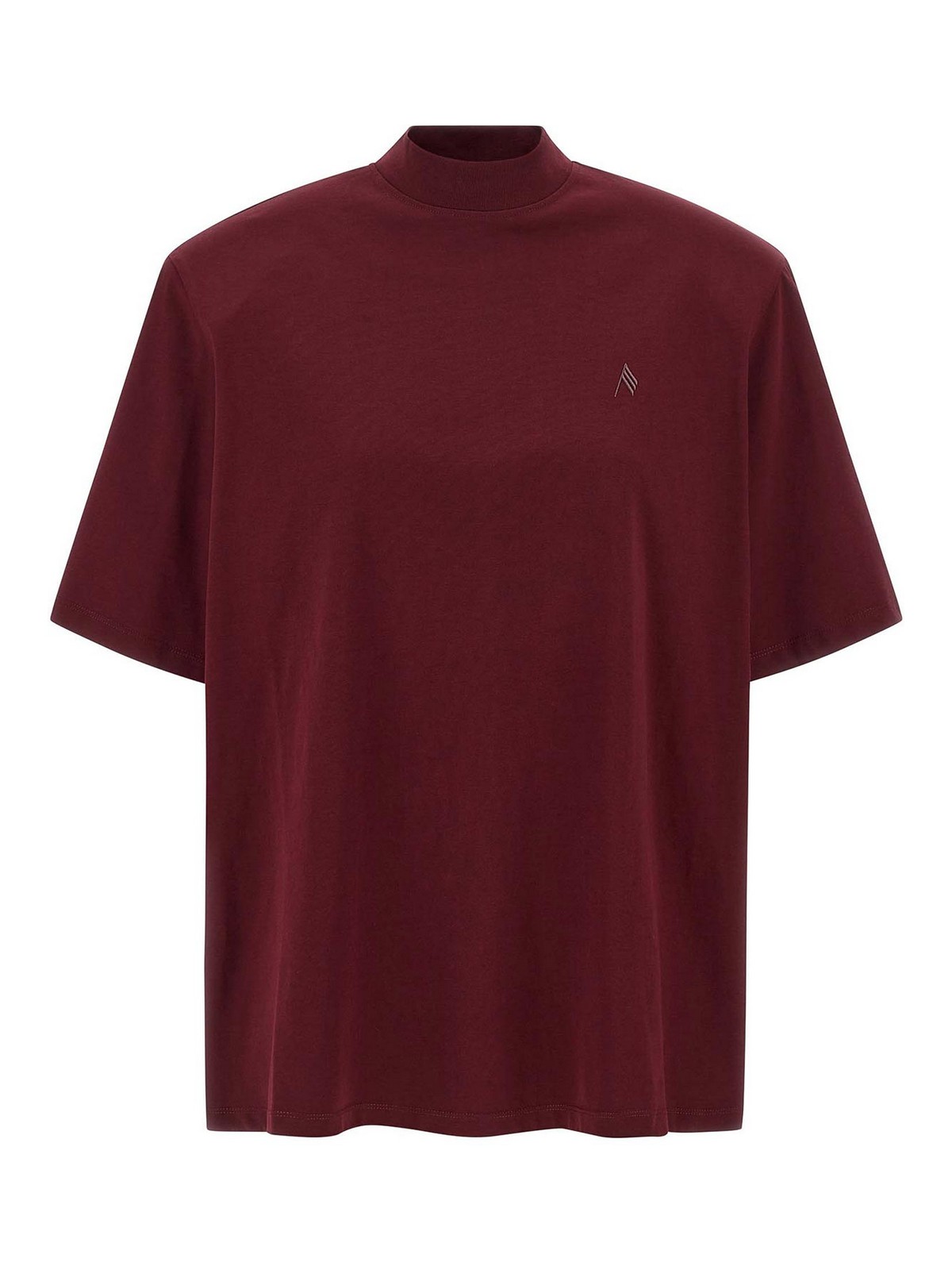 Attico Crewneck Mock Neck Logo Embroidered Top In Red