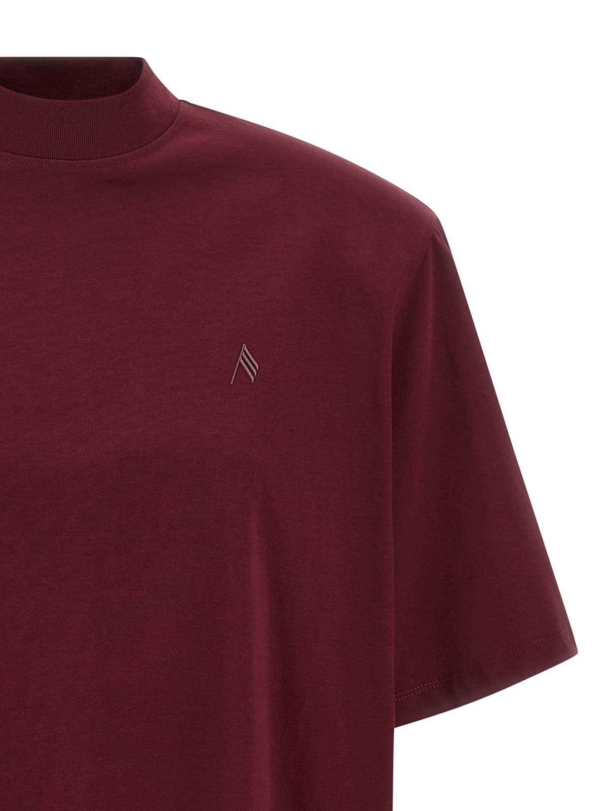 Attico Crewneck Mock Neck Logo Embroidered Top In Red