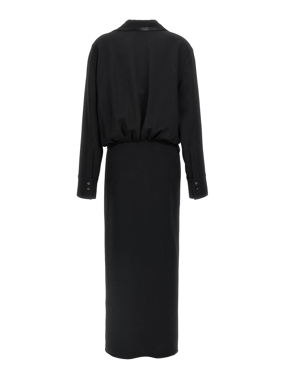 Attico V-neck Slit Midi Dress With Satin Piping In Black