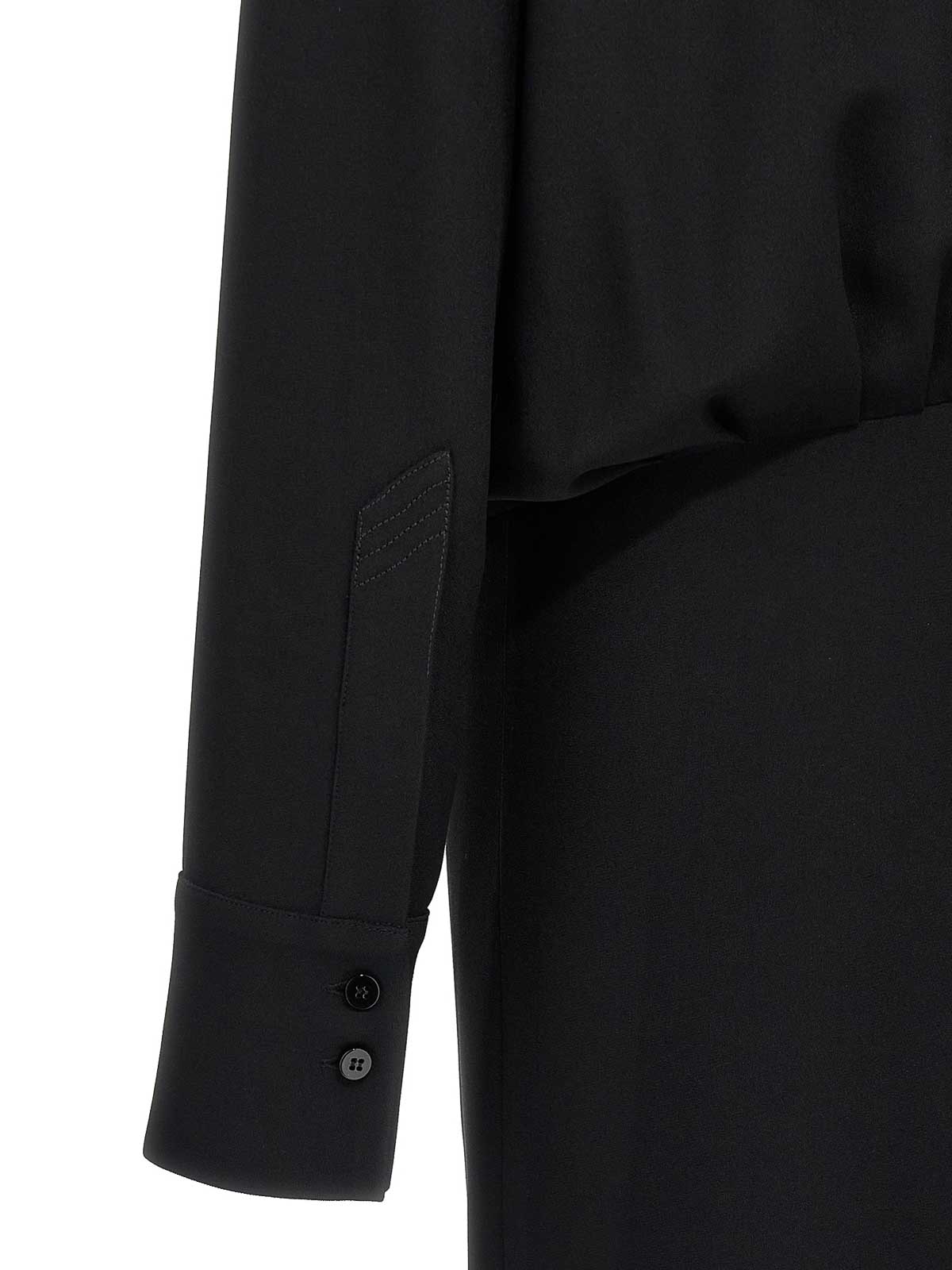 Attico V-neck Slit Midi Dress With Satin Piping In Black