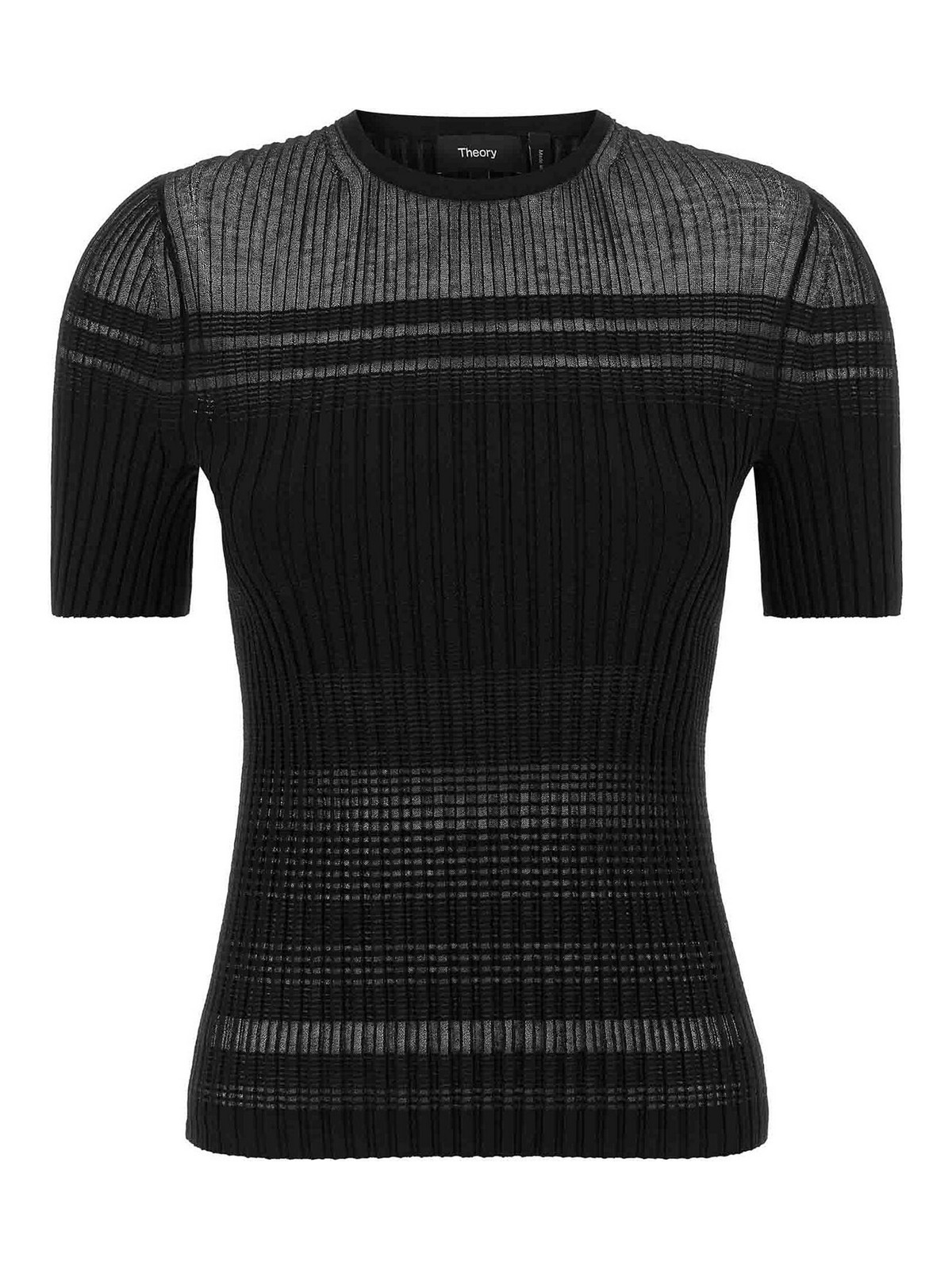 Theory Textured Ribbed T-shirt With Stretch Blend In Black