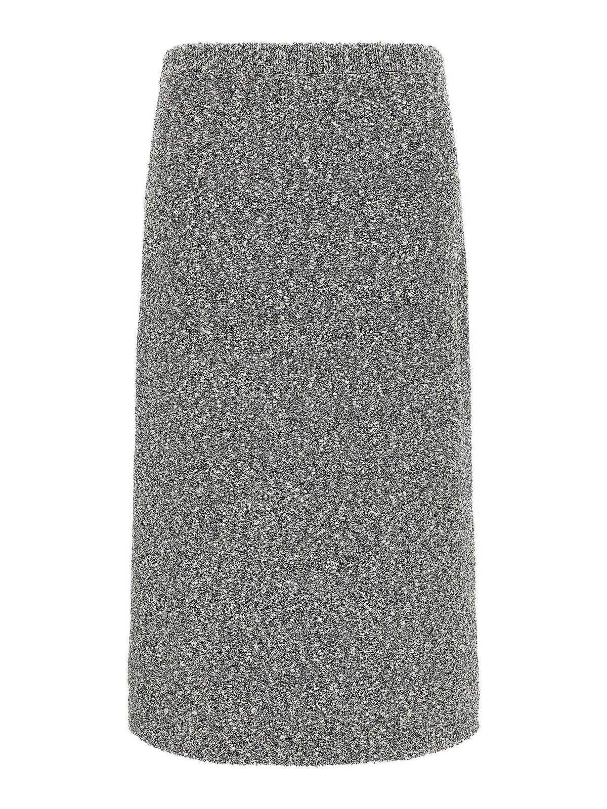 Tory Burch Mid-calf Tweed Skirt With Textured Fabric And Smooth Waistband In Gray