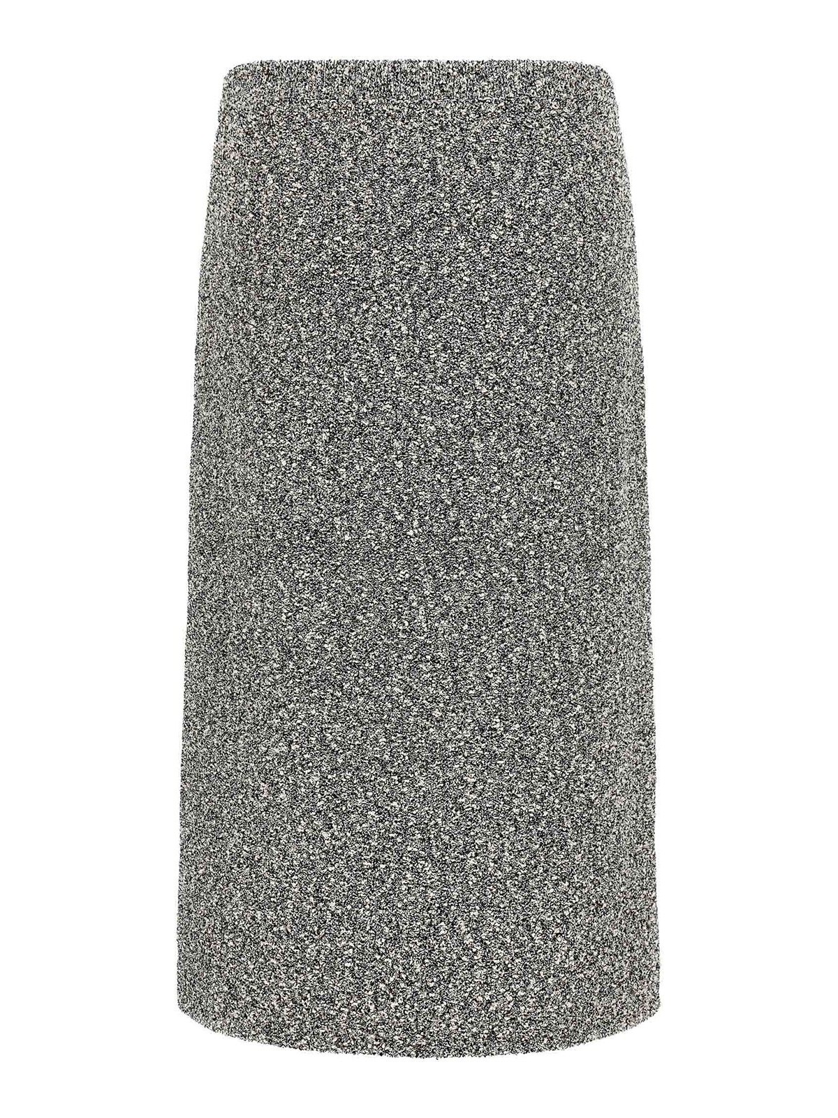 Tory Burch Mid-calf Tweed Skirt With Textured Fabric And Smooth Waistband In Gray