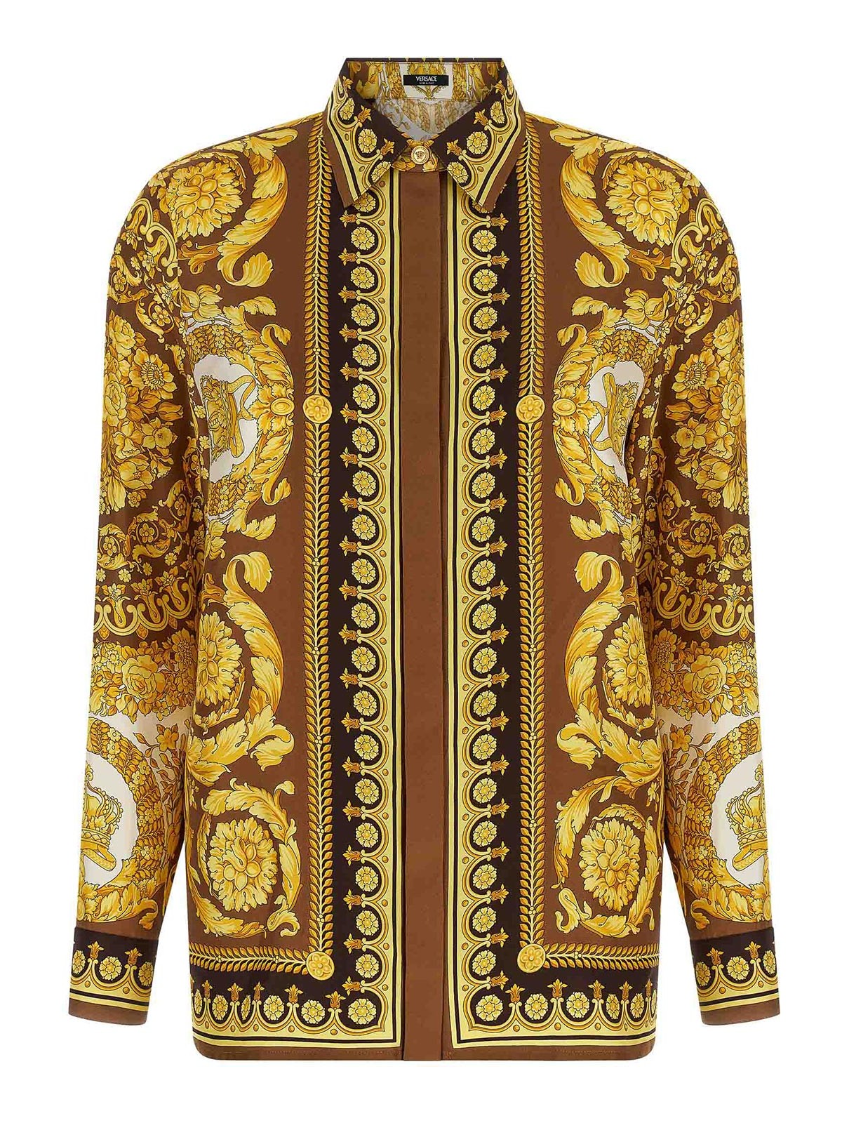 Versace Chemise Barocco Silk In Gold
