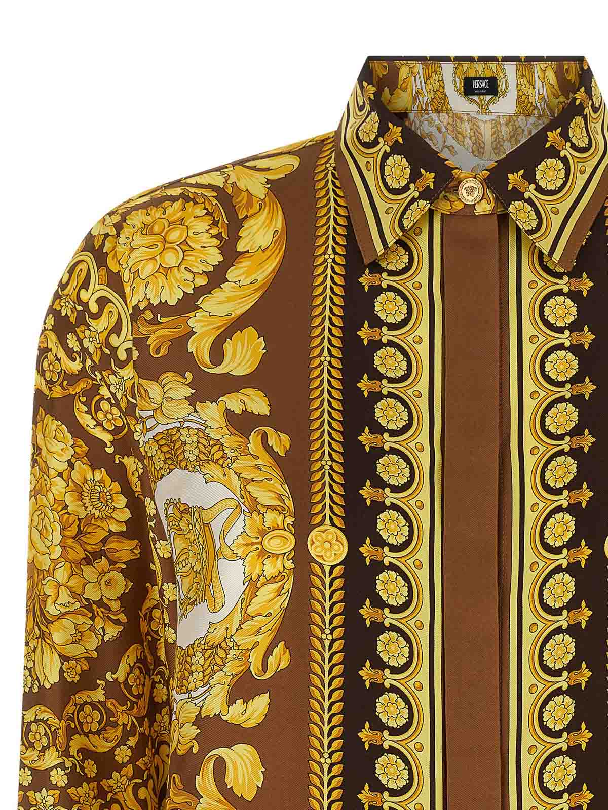 Versace Chemise Barocco Silk In Gold