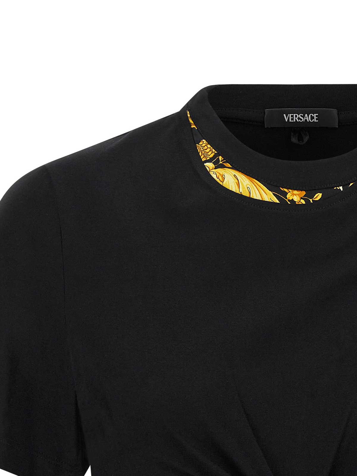 Versace Safety Pin Crop T-shirt With Drawstring Waist In Black