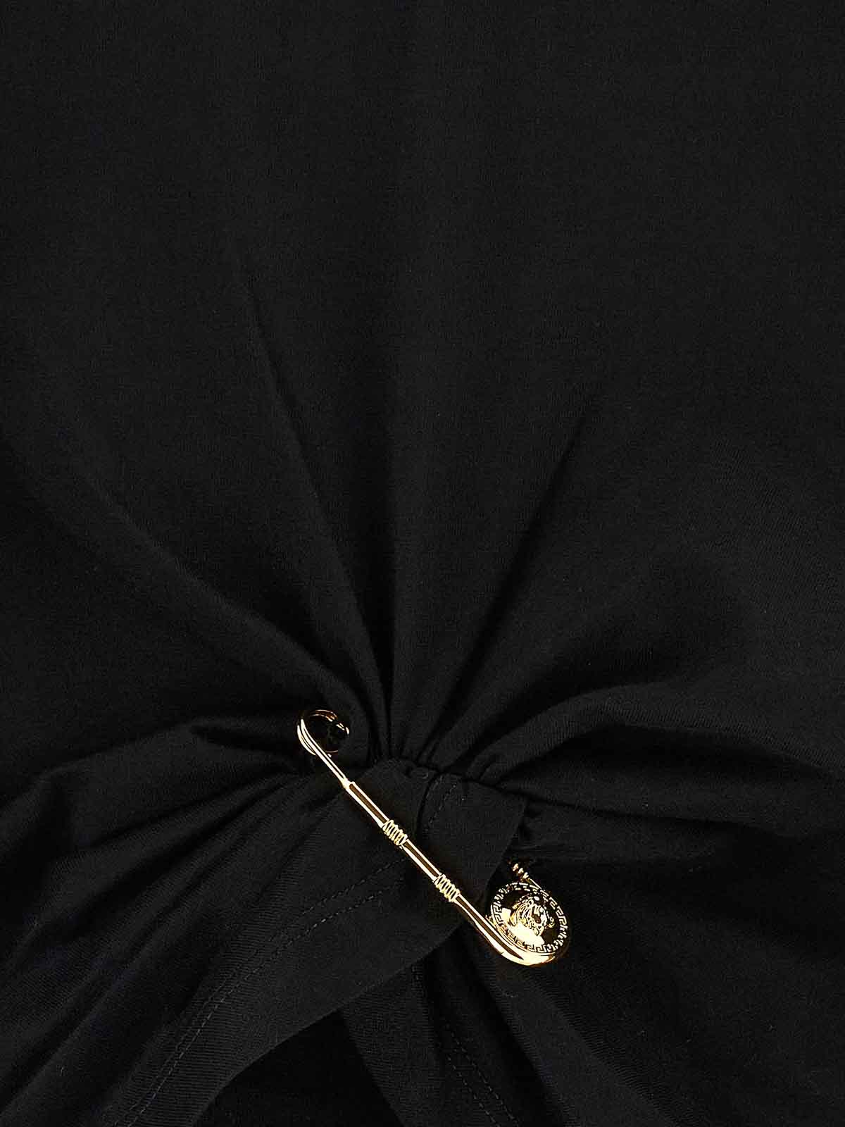 Versace Safety Pin Crop T-shirt With Drawstring Waist In Black