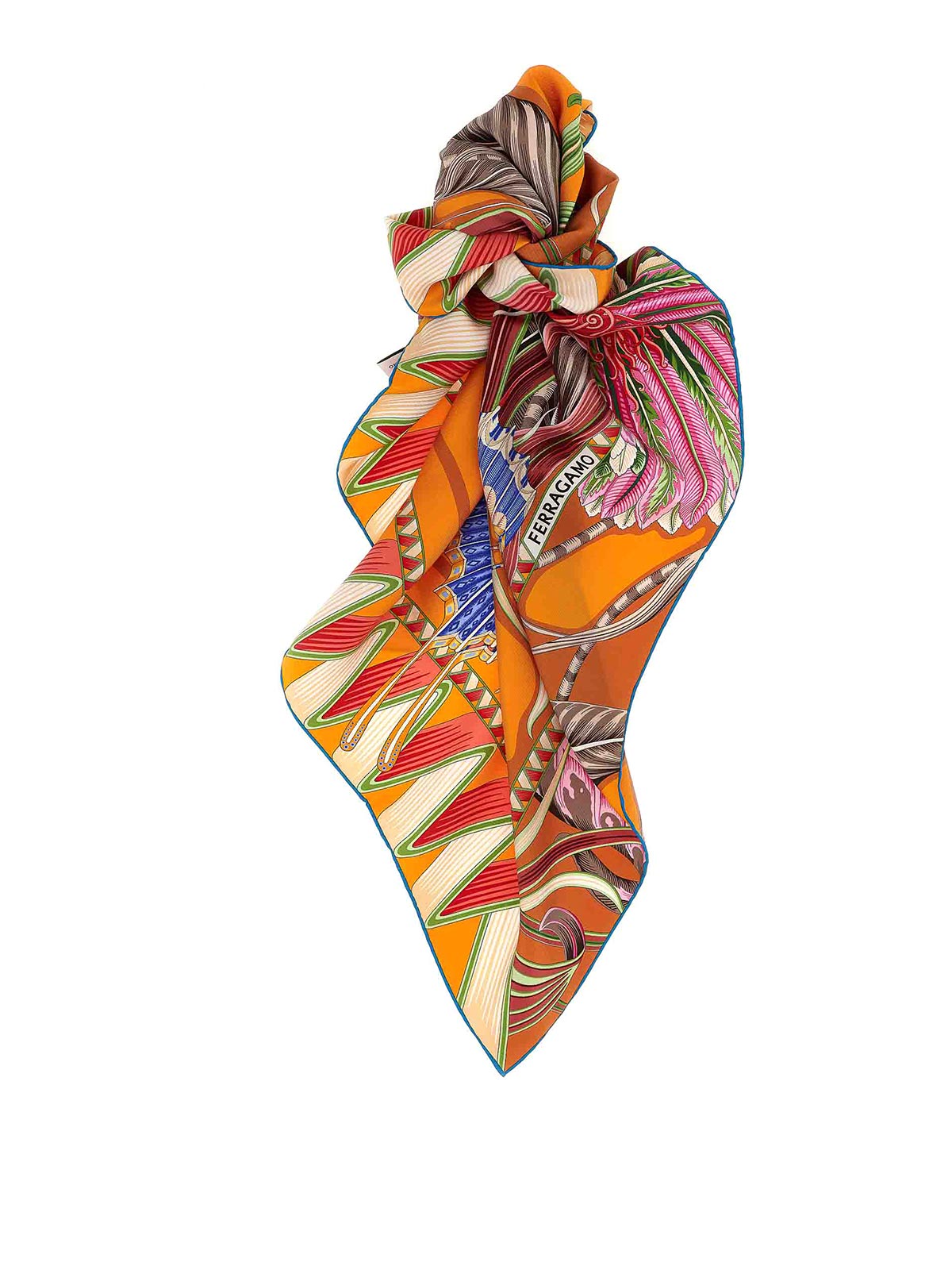 Ferragamo Border Butterfly Floral Intricate Vibrant Scarf In Orange