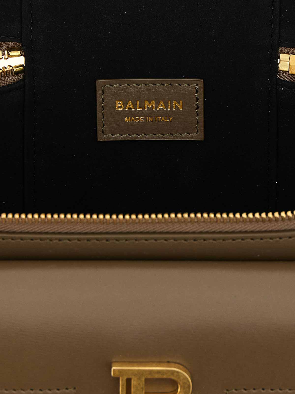 Balmain B-buzz Leather Vanity Top Handle Bag In Brown
