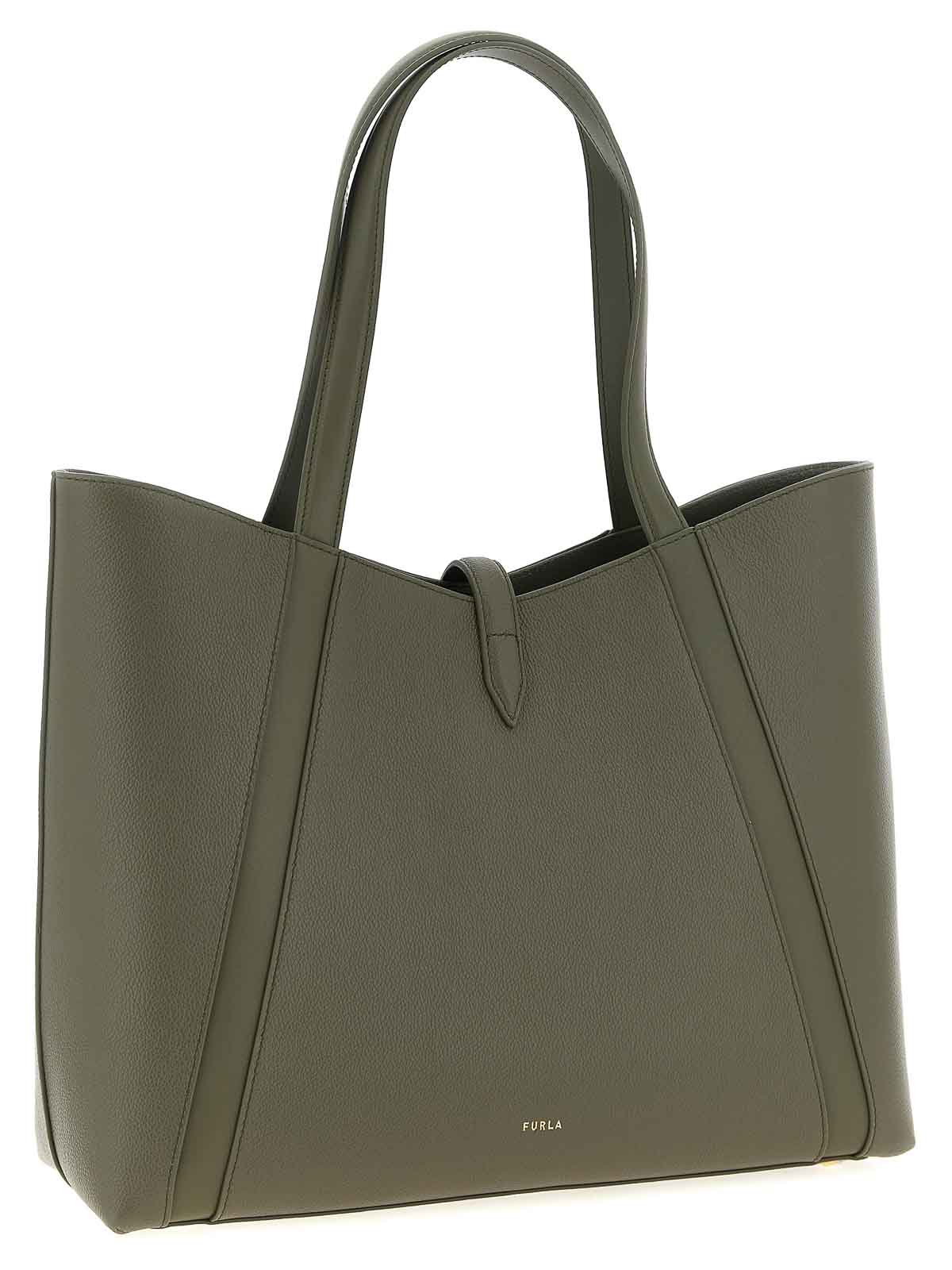 Furla Large Goccia L Leather Tote Bag In Green