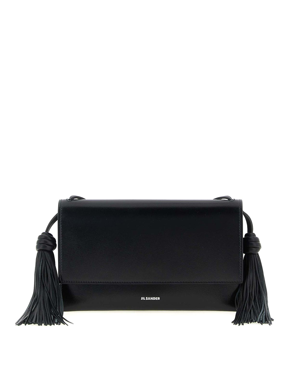 Jil Sander Tasseled Leather Shoulder Bag In Black