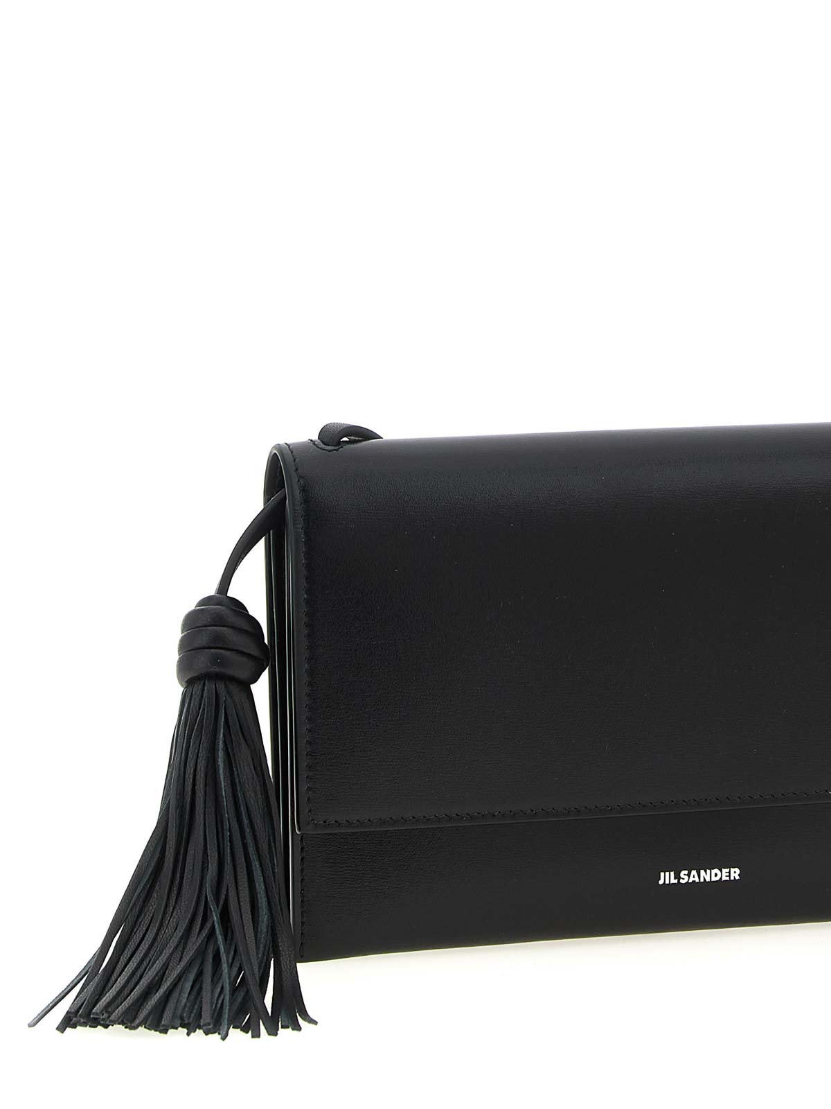 Jil Sander Tasseled Leather Shoulder Bag In Black