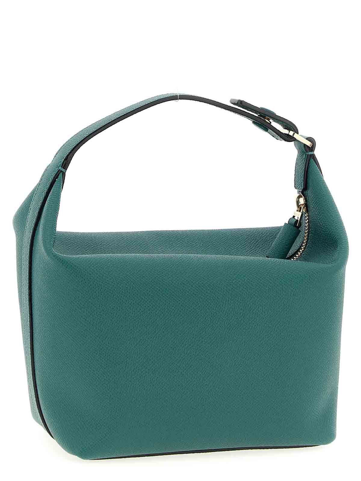 Valextra Mini Handbag Adjustable Strap Textured Finish In Green