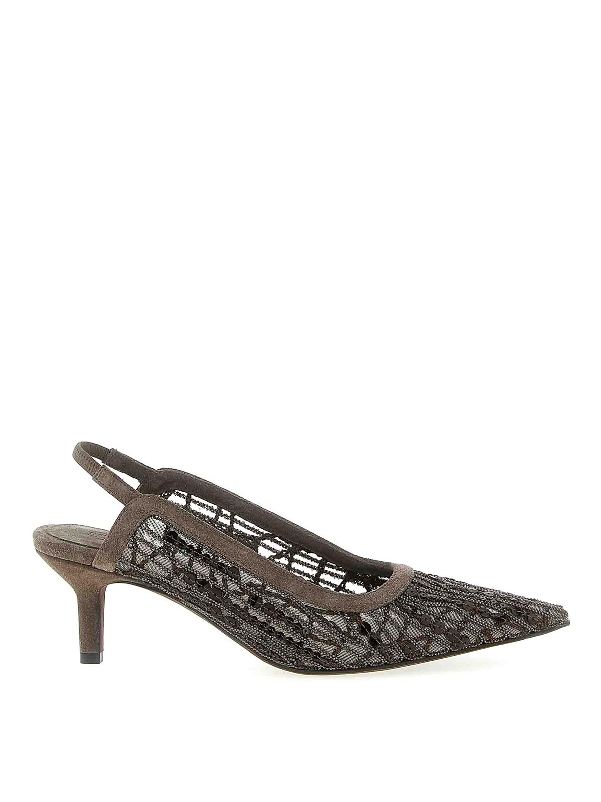 Brunello Cucinelli City Glistening Abstract Embroidery Slingback In Brown