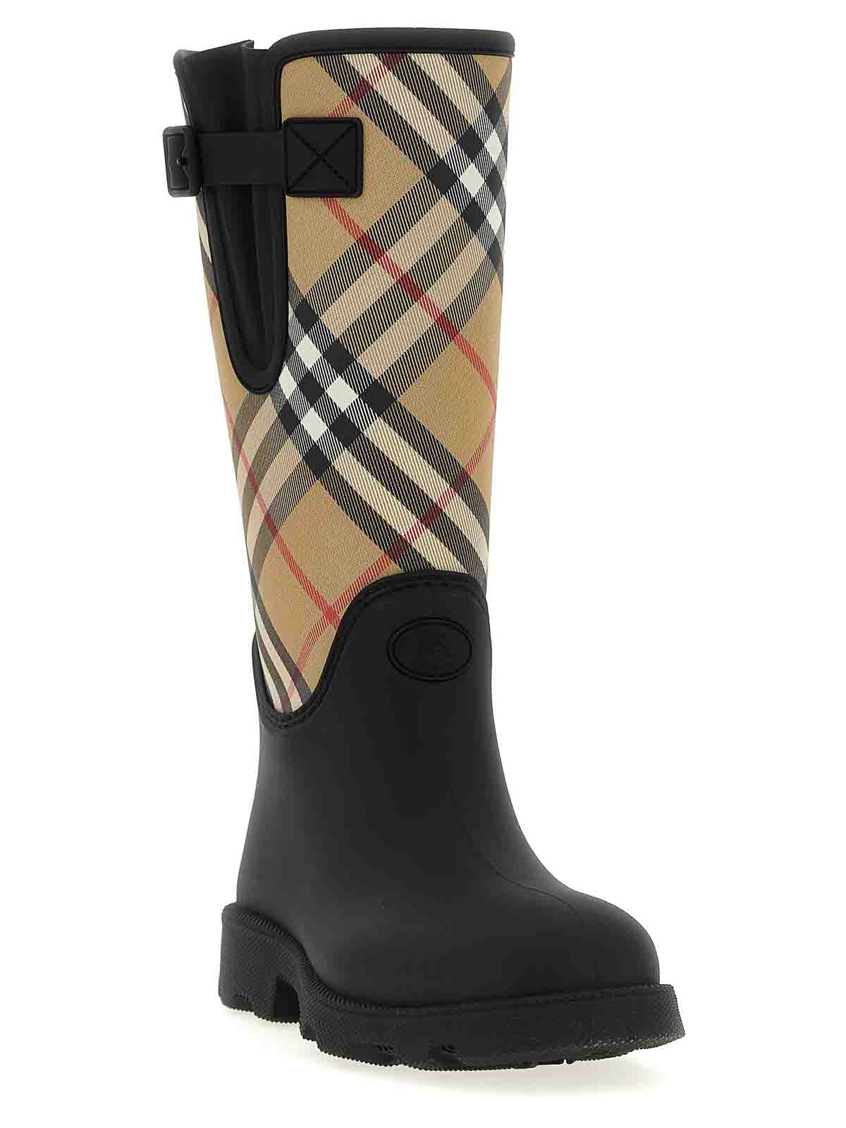 Burberry Rubber Marsh Checked Nylon And Rubber Rain Boots In Black
