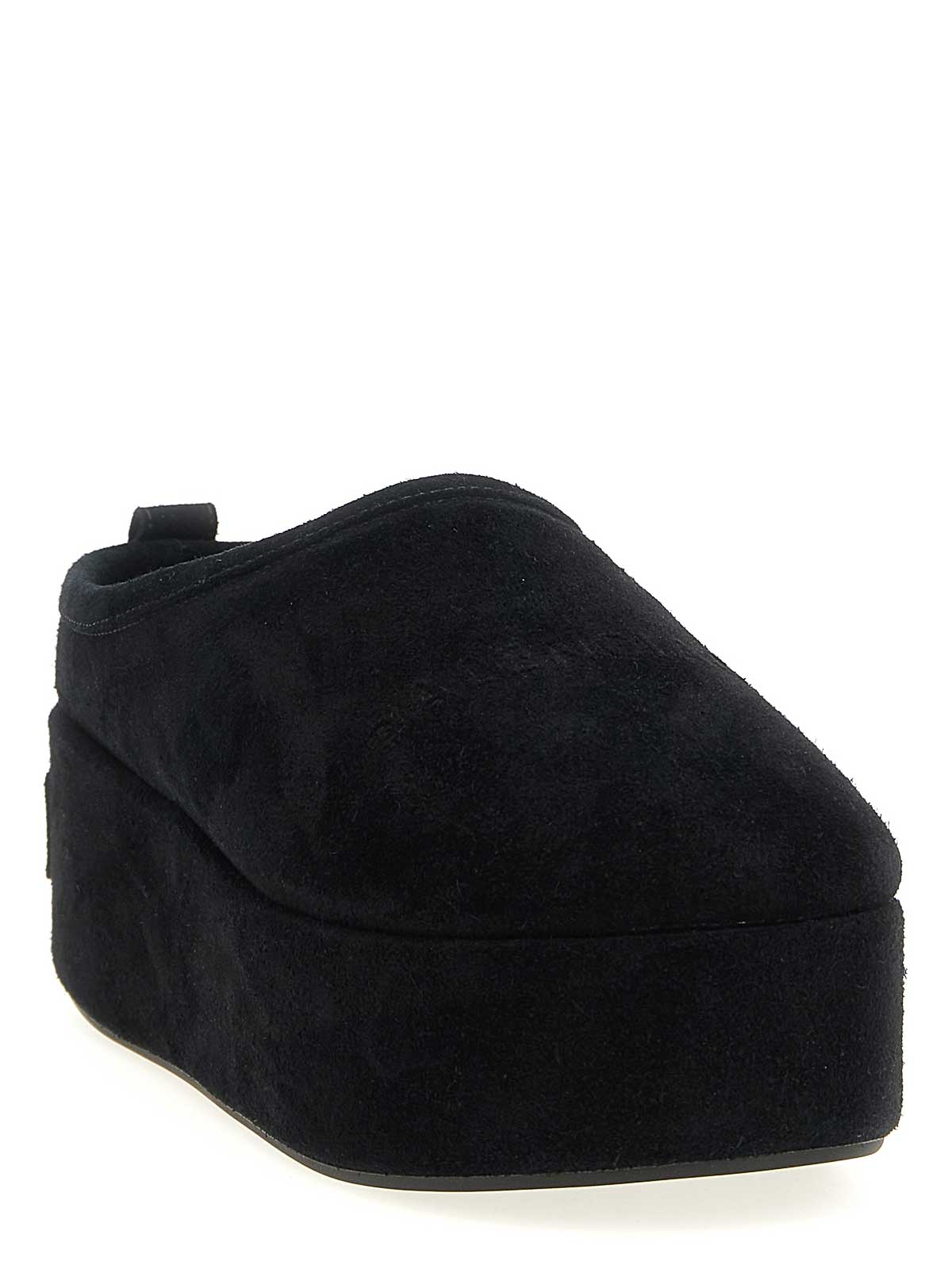Balenciaga Suede Mules With Rounded Toe And Elevated Platform Sole In Black