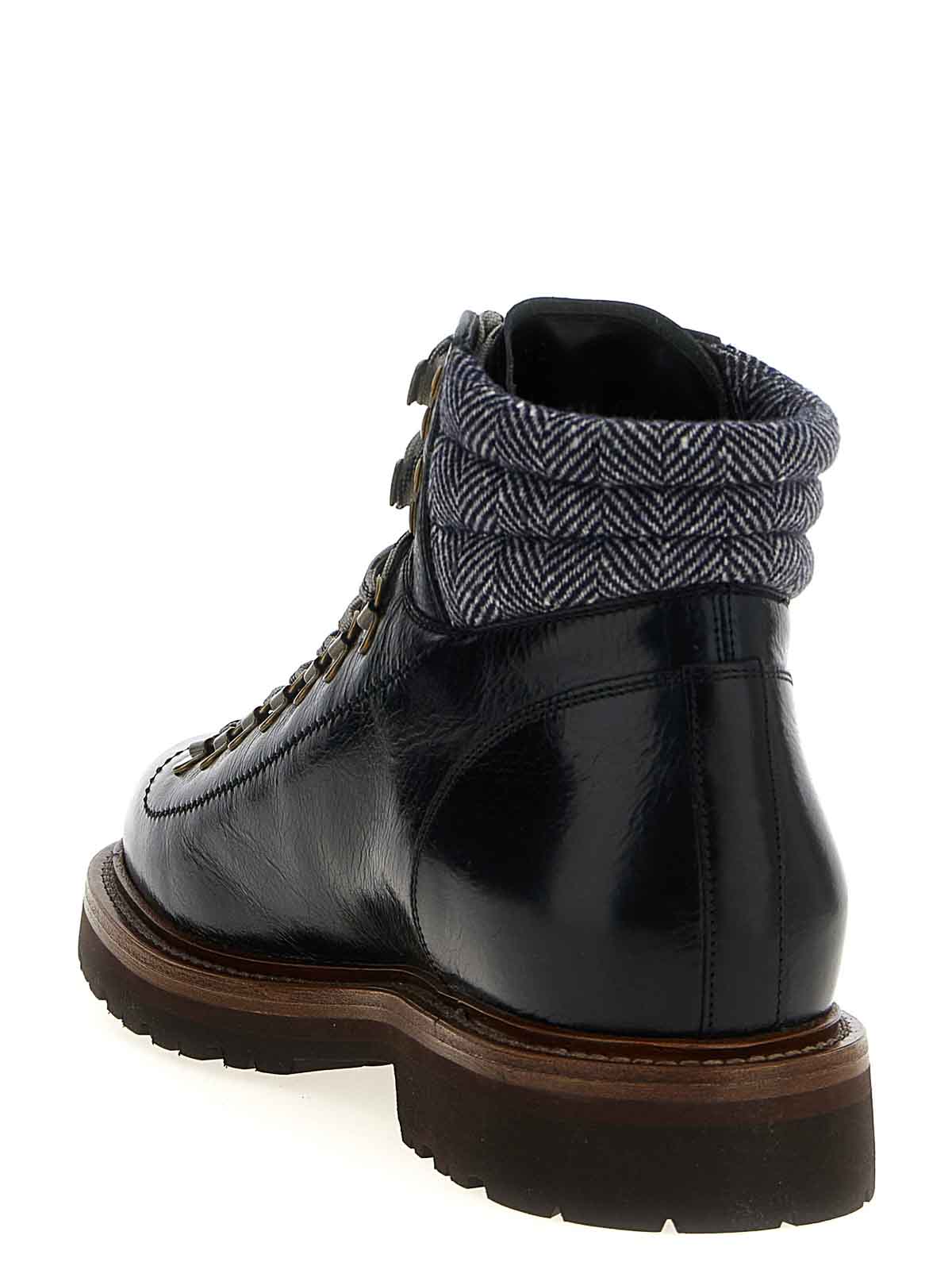 Brunello Cucinelli Lace-up Herringbone-detail Hiking Boots In Black