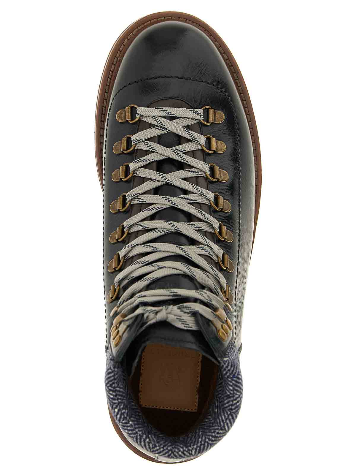 Brunello Cucinelli Lace-up Herringbone-detail Hiking Boots In Black