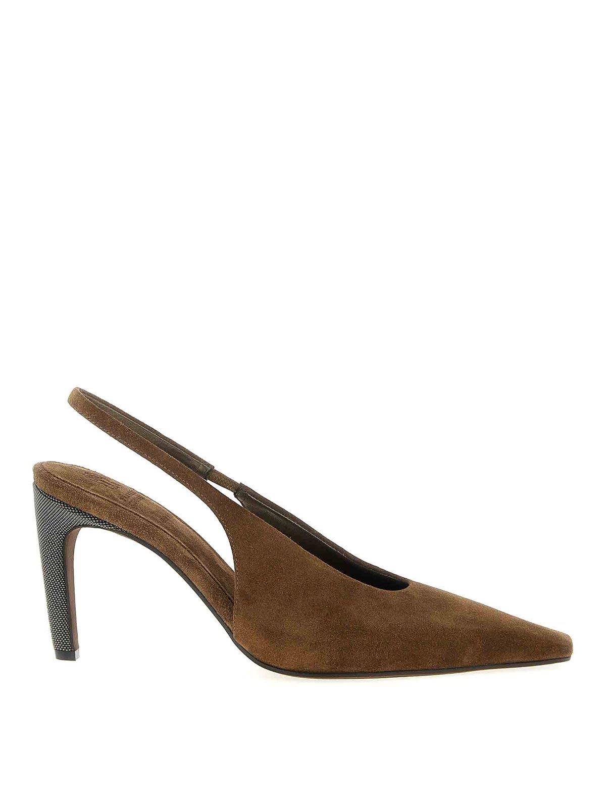 Brunello Cucinelli Luxe Suede Pointed Toe Slingback Pumps In Brown