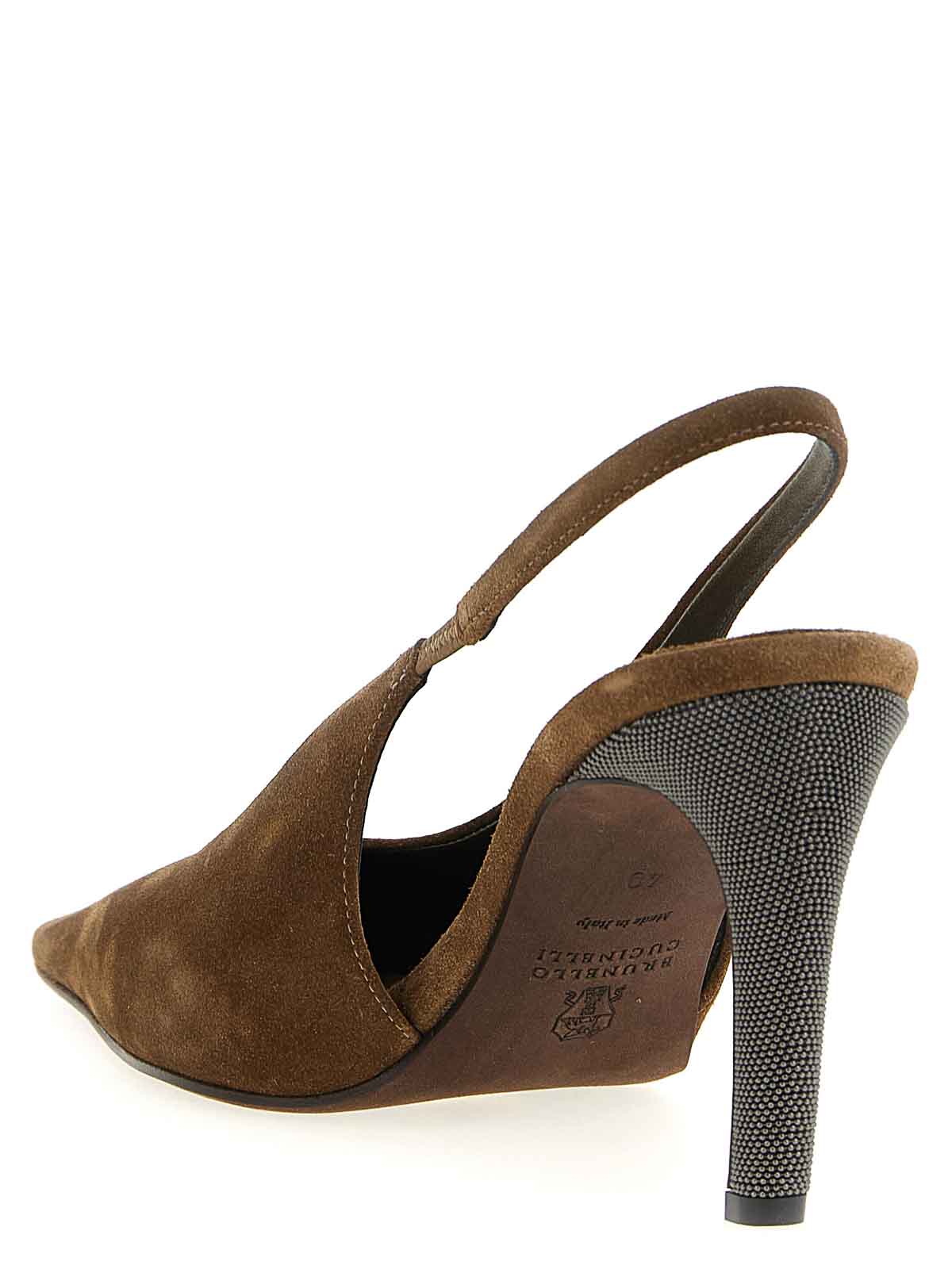 Brunello Cucinelli Luxe Suede Pointed Toe Slingback Pumps In Brown