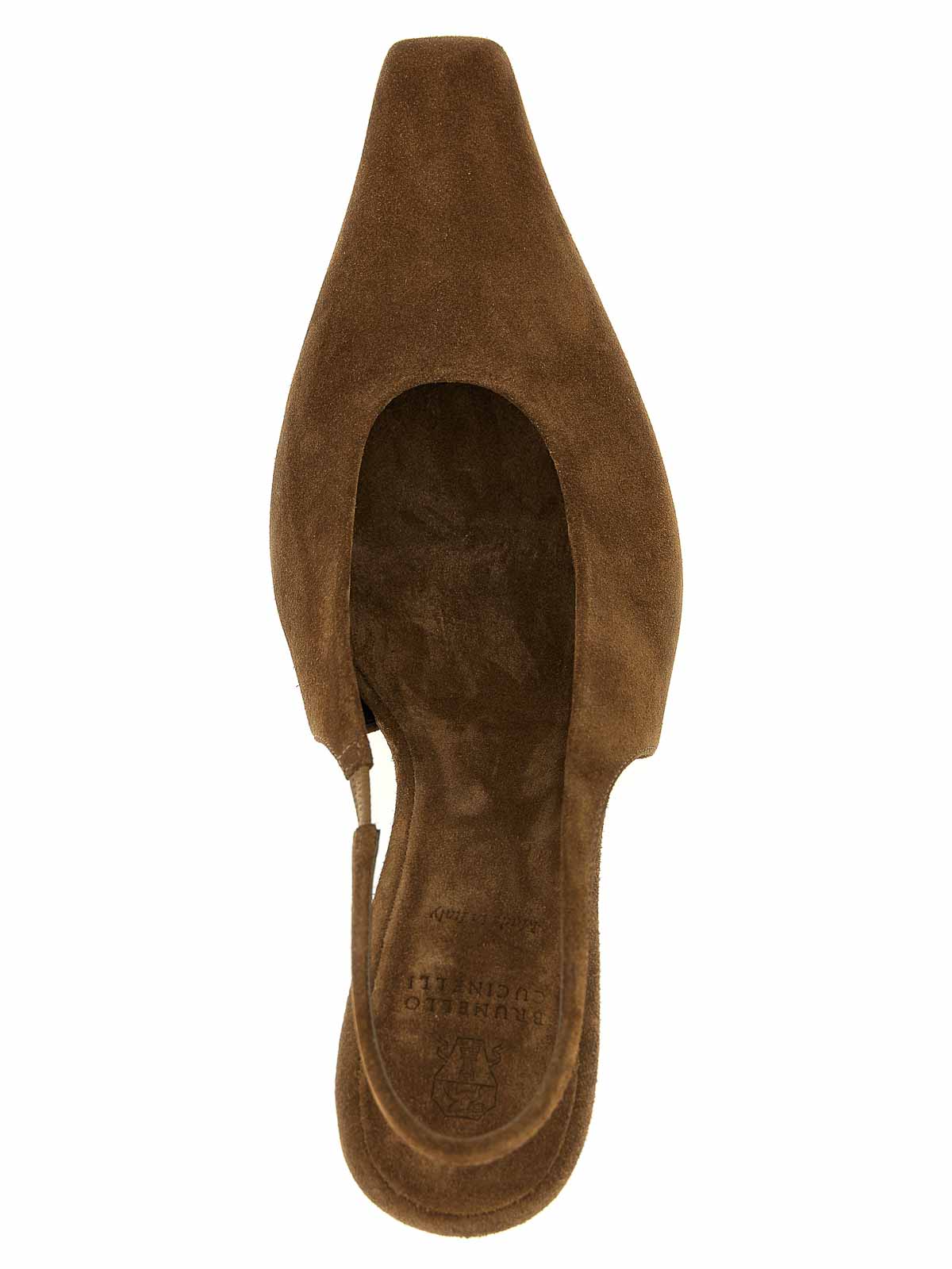 Brunello Cucinelli Luxe Suede Pointed Toe Slingback Pumps In Brown