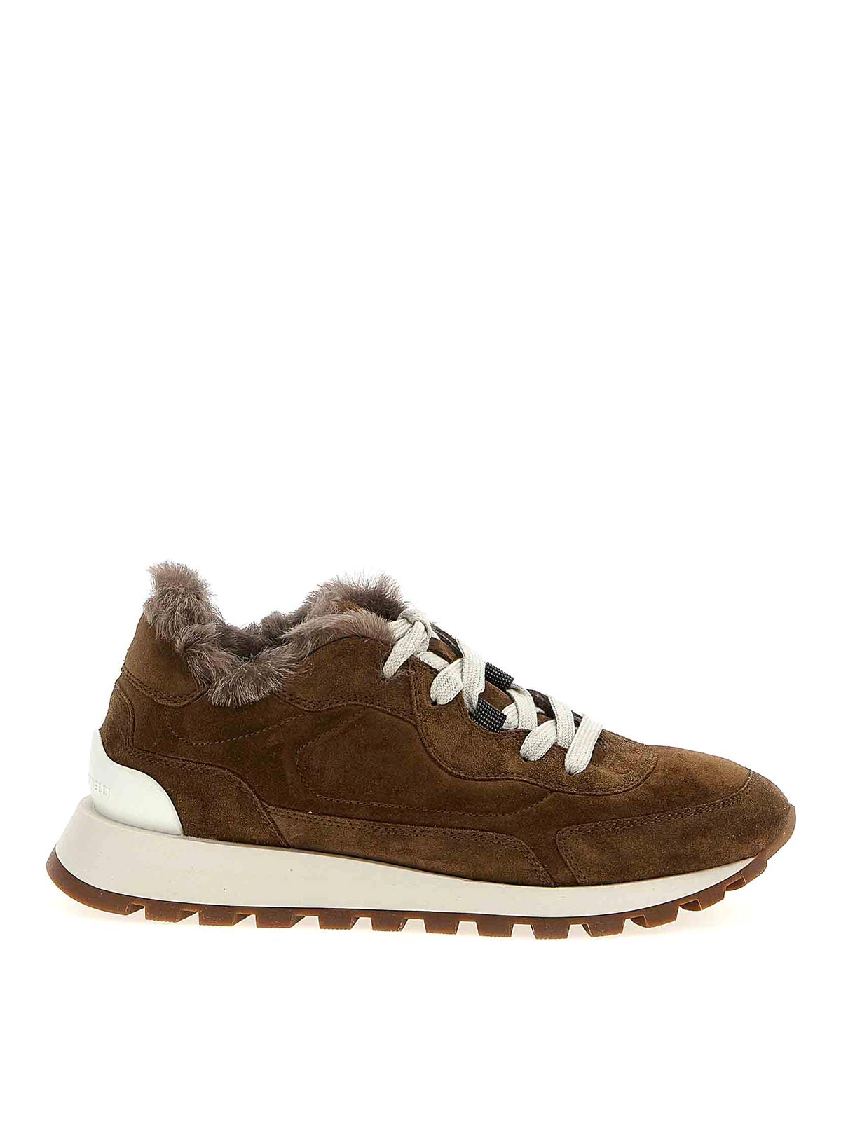 Brunello Cucinelli Runner Monili Suede And Canvas Sneakers In Brown