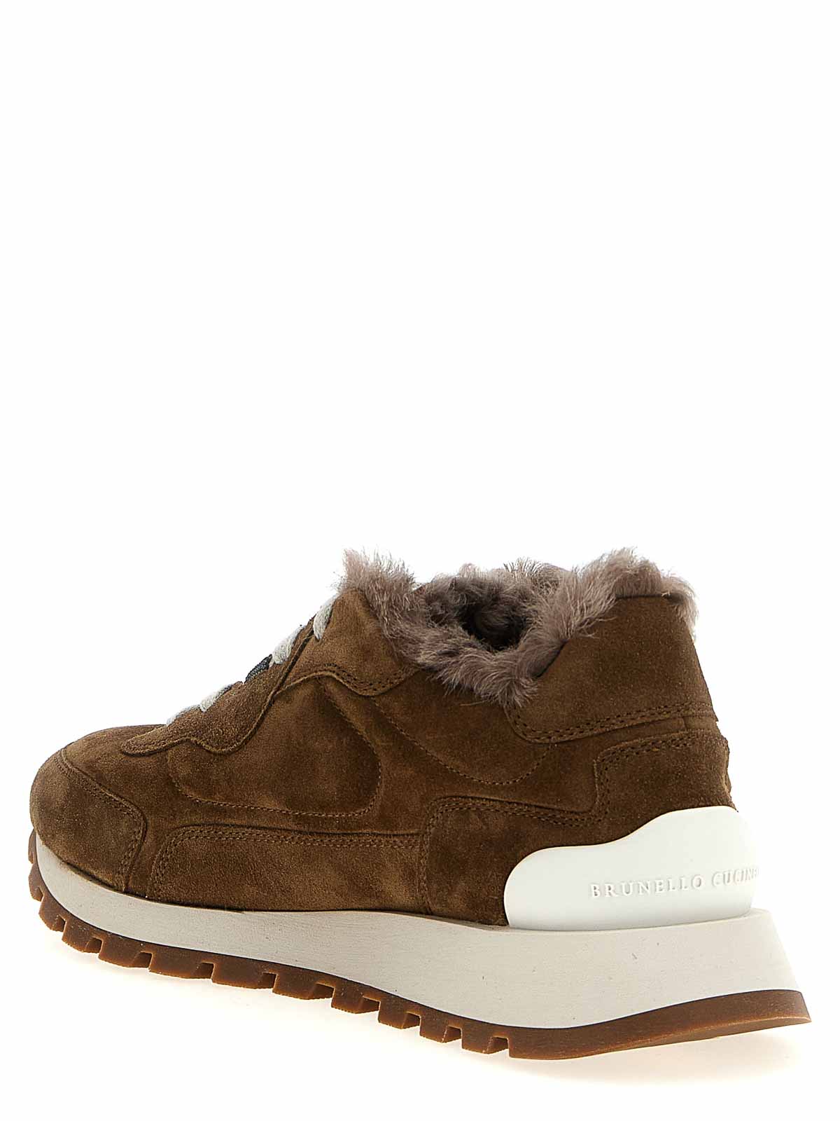 Brunello Cucinelli Runner Monili Suede And Canvas Sneakers In Brown