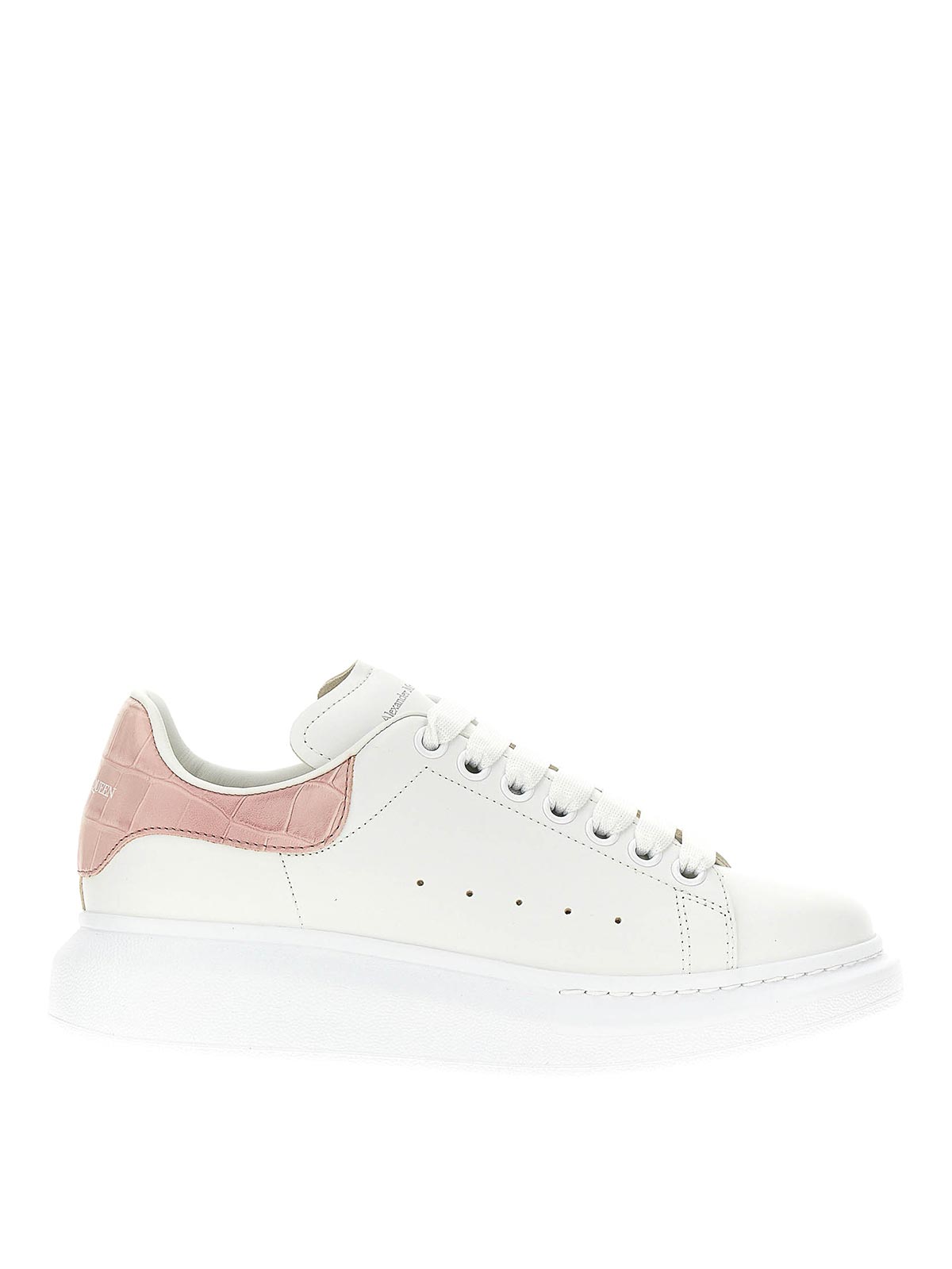 Alexander Mcqueen Leather Crocodile-effect Heel Sneakers In White
