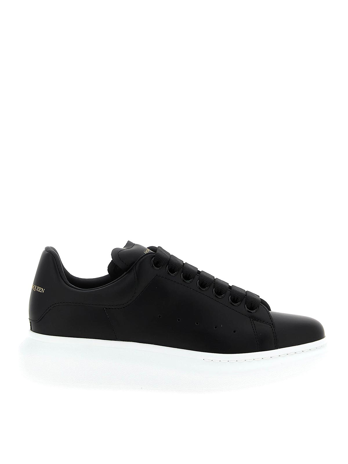 Alexander Mcqueen Black Low Top Sneakers With Logo Lettering On Tongue And Heel In Leather Woman In Black