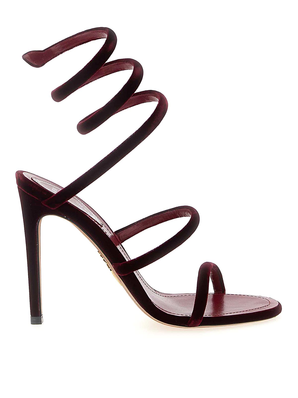 René Caovilla Velvet Snake Spiral Strap Sandals In Red