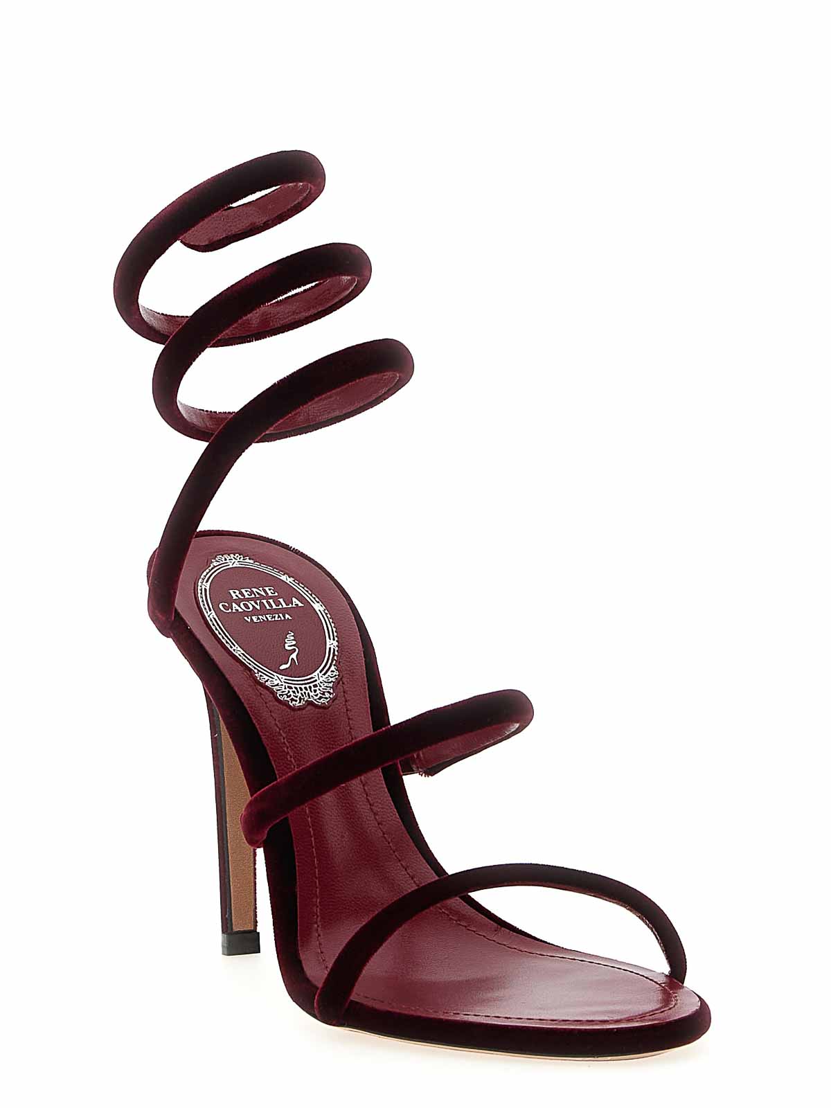 René Caovilla Velvet Snake Spiral Strap Sandals In Red