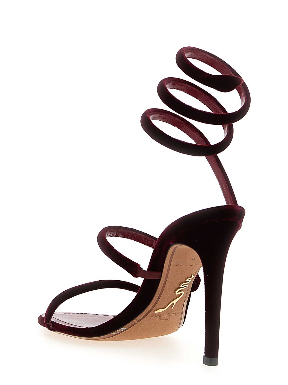 René Caovilla Velvet Snake Spiral Strap Sandals In Red