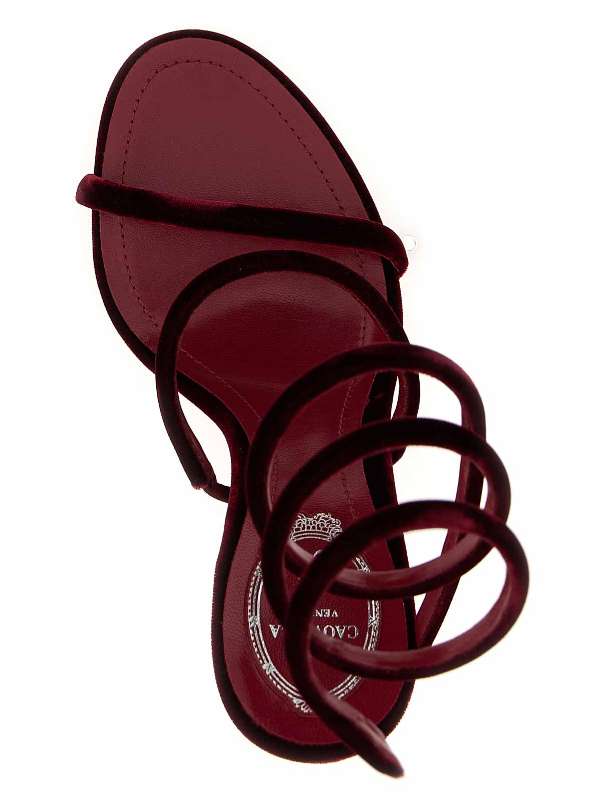 René Caovilla Velvet Snake Spiral Strap Sandals In Red
