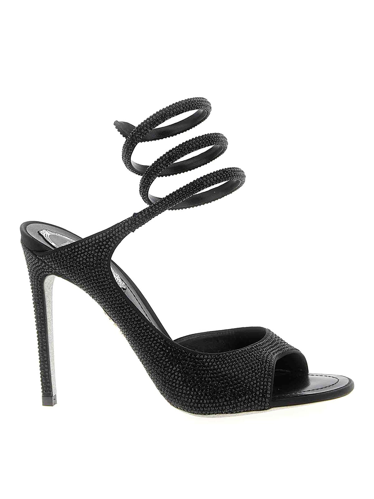 René Caovilla 105mm Crystal-embellished Spiral-wrap Sandals In Black