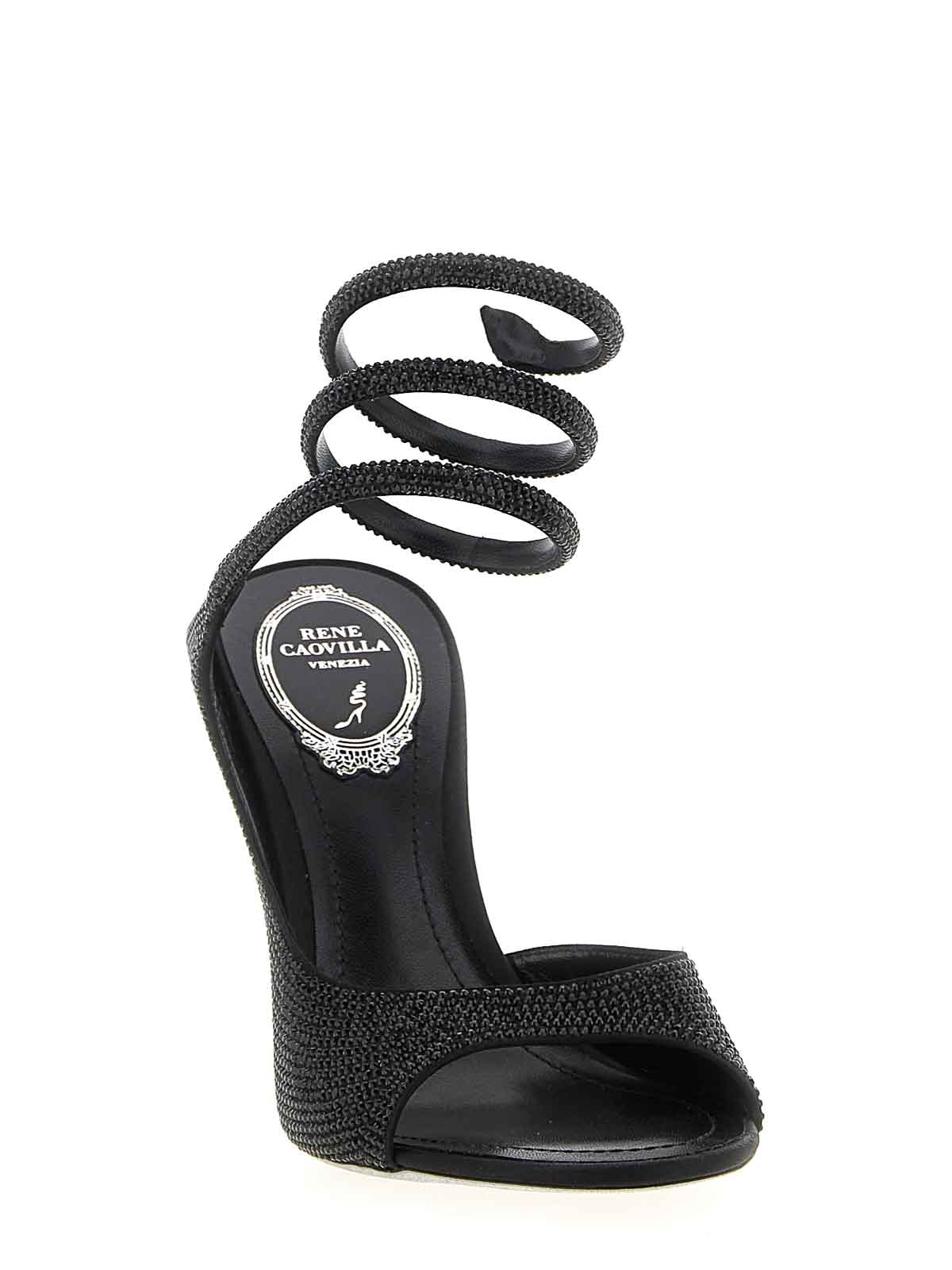 René Caovilla 105mm Crystal-embellished Spiral-wrap Sandals In Black