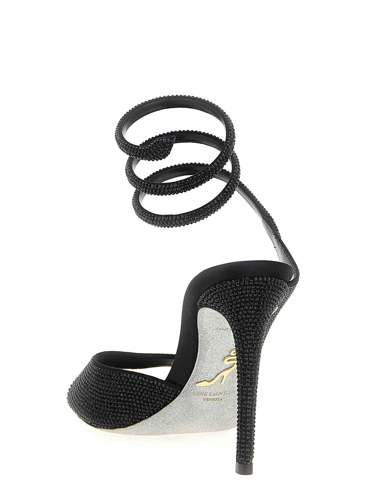 René Caovilla 105mm Crystal-embellished Spiral-wrap Sandals In Black