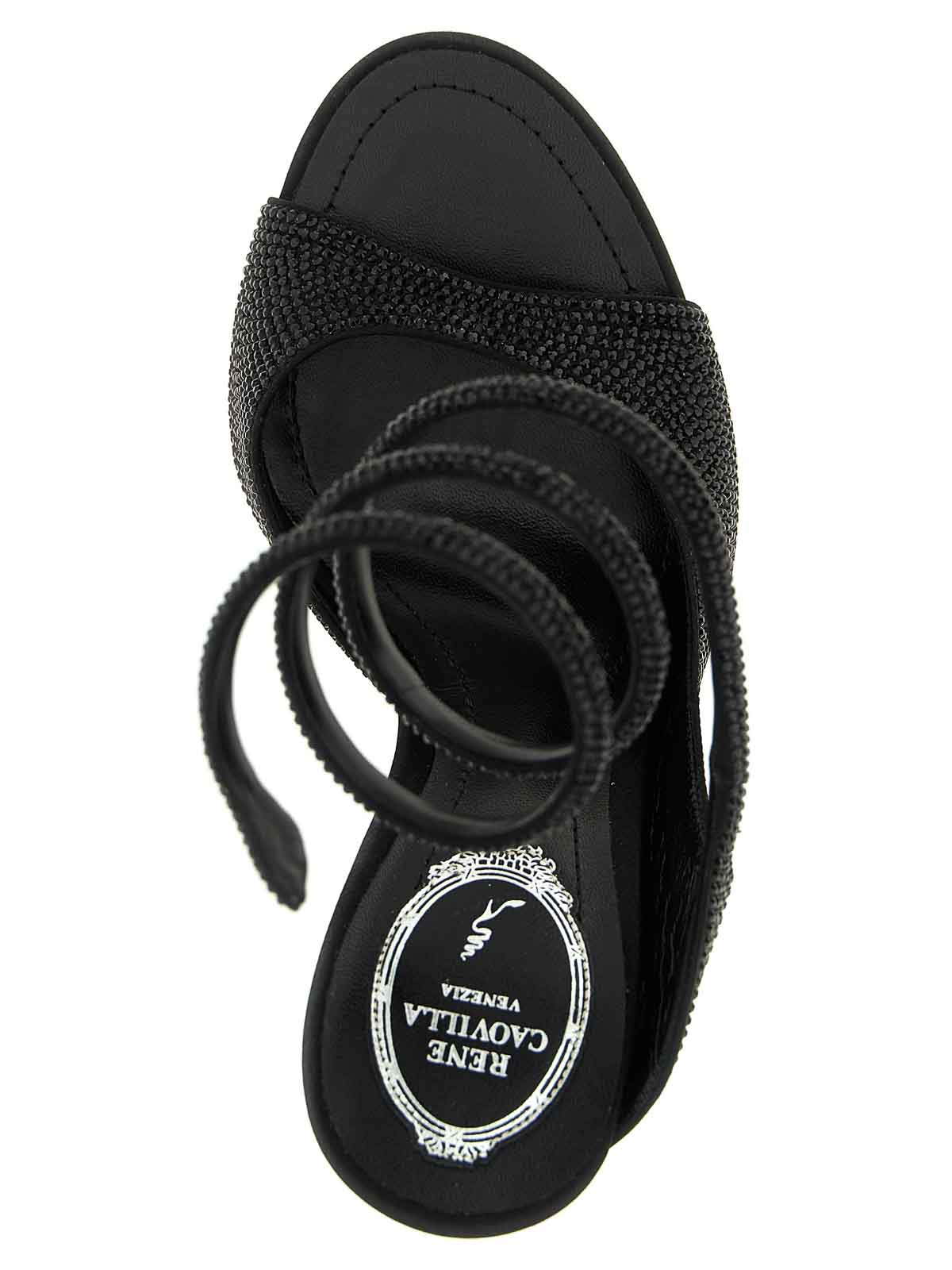 René Caovilla 105mm Crystal-embellished Spiral-wrap Sandals In Black