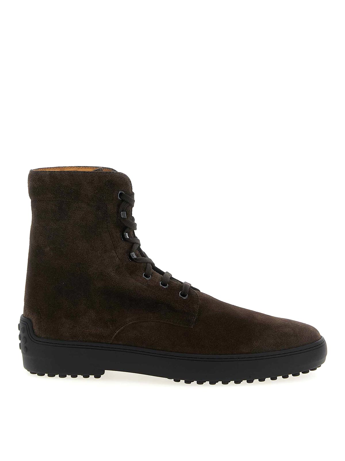 Tod's Suede Ankle Boots With Round Toe And Rubber Sole In Brown