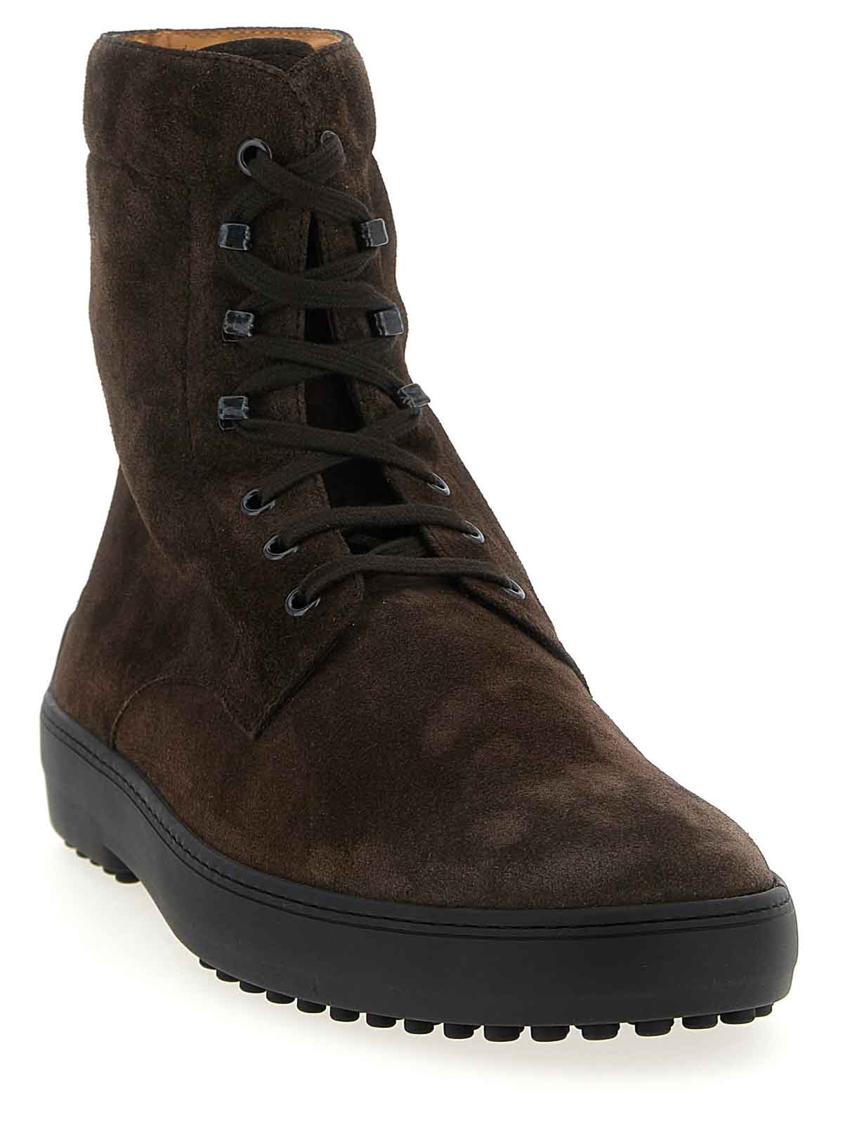 Tod's Suede Ankle Boots With Round Toe And Rubber Sole In Brown